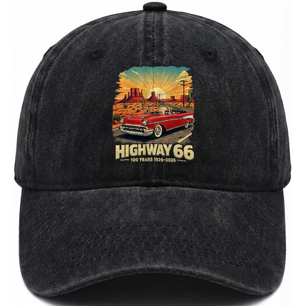 Vintage Highway 66 100th Anniversary Souvenir Washed Cotton Baseball Cap
