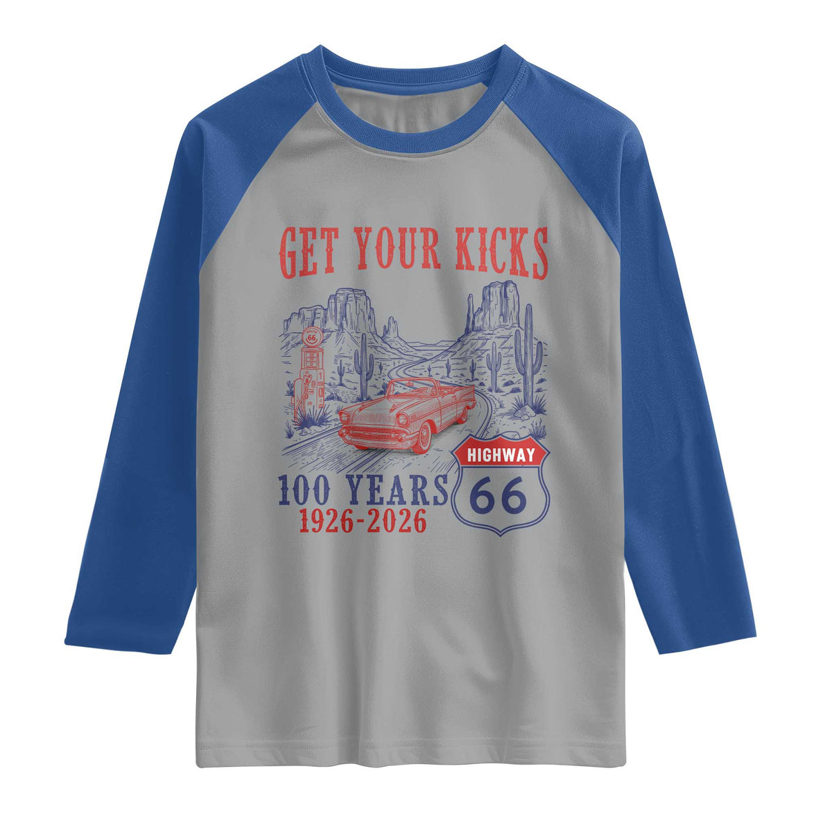 Highway 66 Get Your Kicks Centennial Road Trip 1926-2026 Raglan Shirt