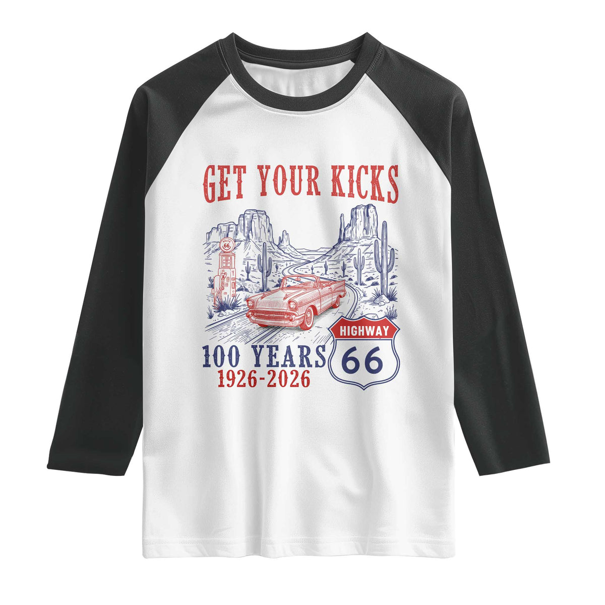 Highway 66 Get Your Kicks Centennial Road Trip 1926-2026 Raglan Shirt