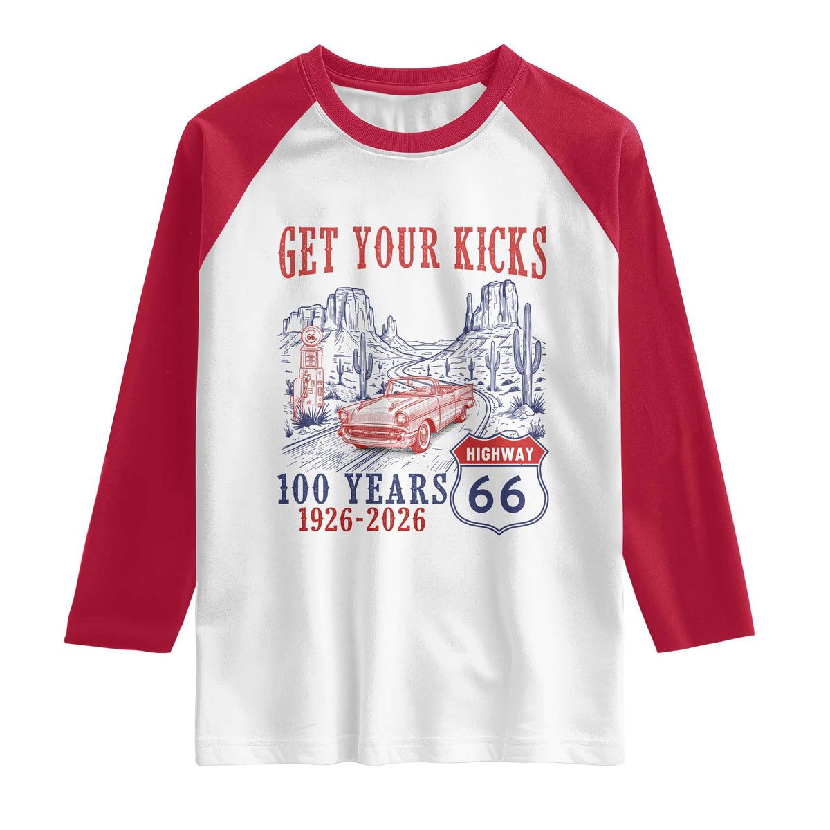 Highway 66 Get Your Kicks Centennial Road Trip 1926-2026 Raglan Shirt