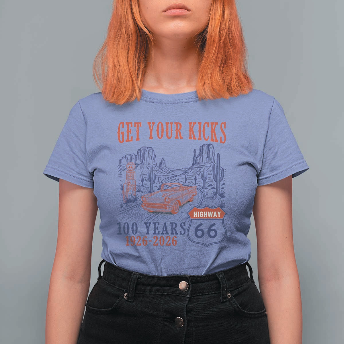 Highway 66 Get Your Kicks Centennial Road Trip 1926-2026 T Shirt For Women