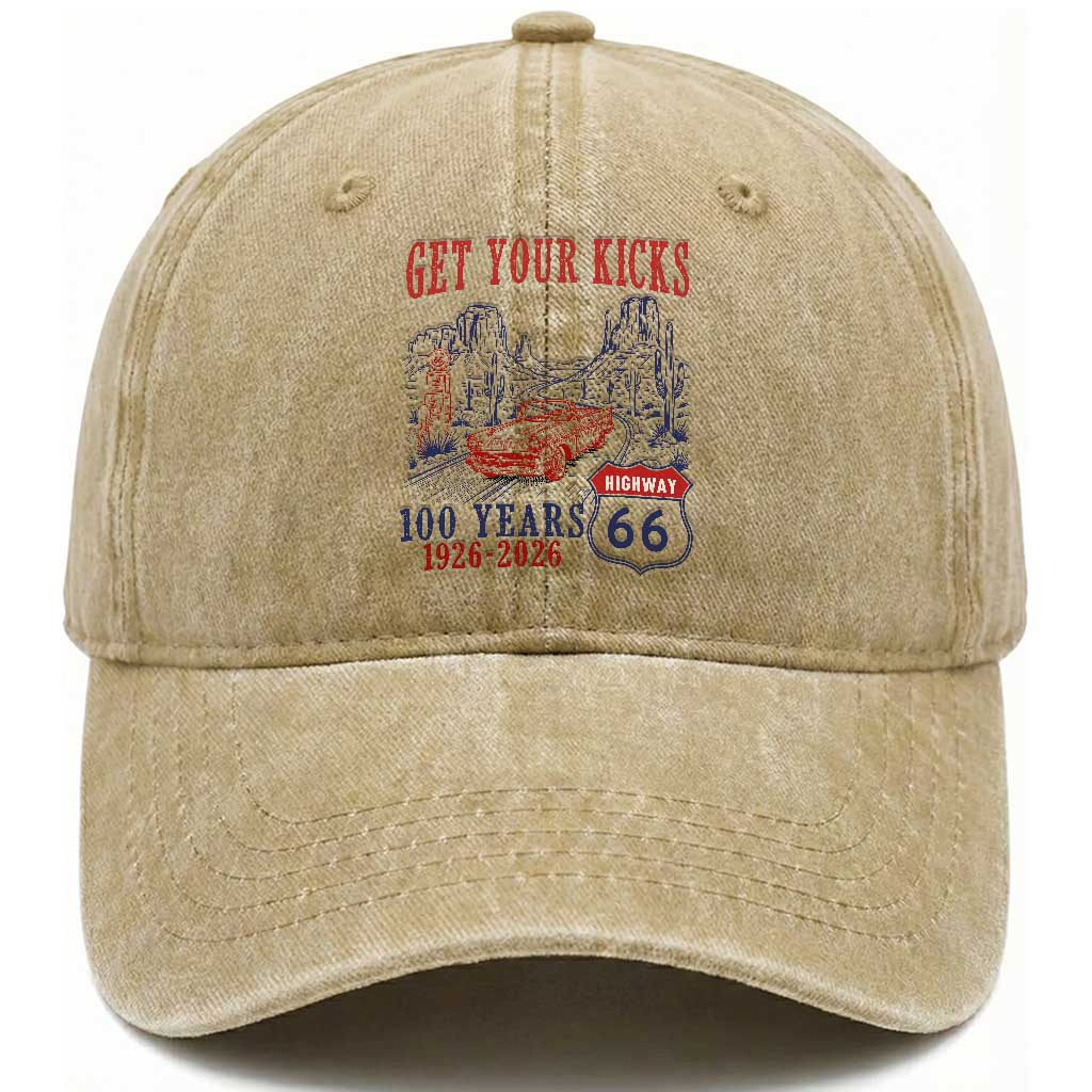 Highway 66 Get Your Kicks Centennial Road Trip 1926-2026 Washed Cotton Baseball Cap