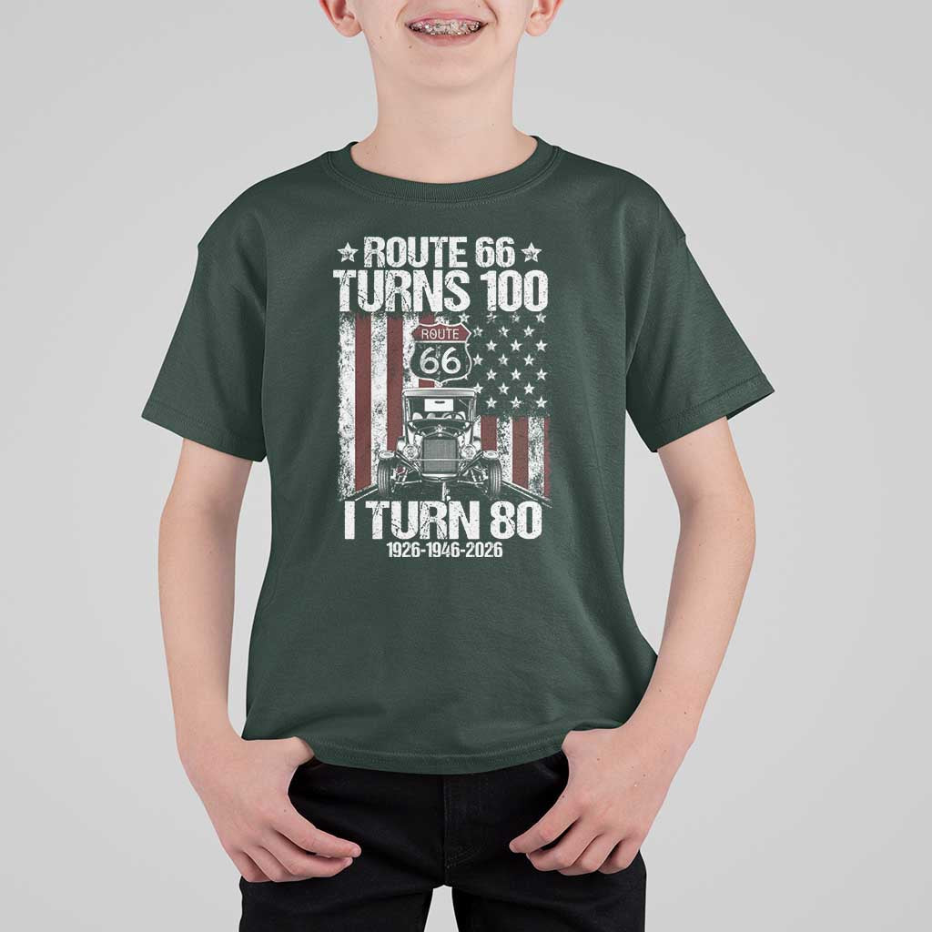 Route Highway 66 Turns 100 I Turn 80 T Shirt For Kid Vintage 1946 America Road Sign America Antique Car Lover 80th Birthday Gift