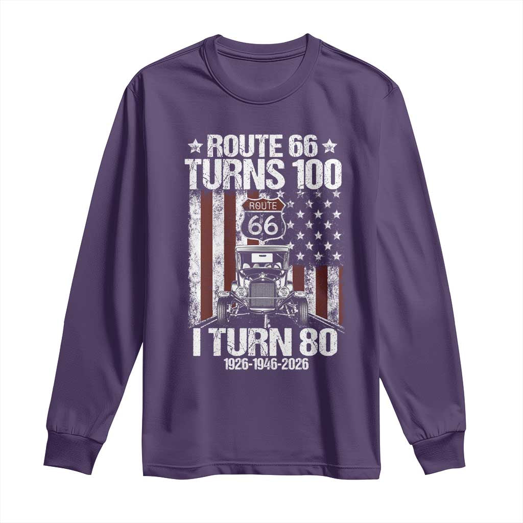Route Highway 66 Turns 100 I Turn 80 Long Sleeve Shirt Vintage 1946 America Road Sign America Antique Car Lover 80th Birthday Gift