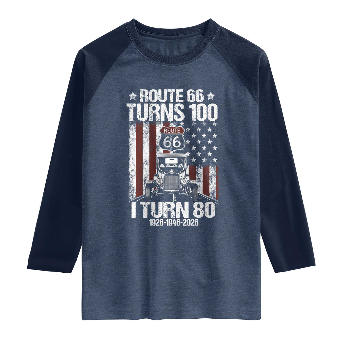 Route Highway 66 Turns 100 I Turn 80 Raglan Shirt Vintage 1946 America Road Sign America Antique Car Lover 80th Birthday Gift
