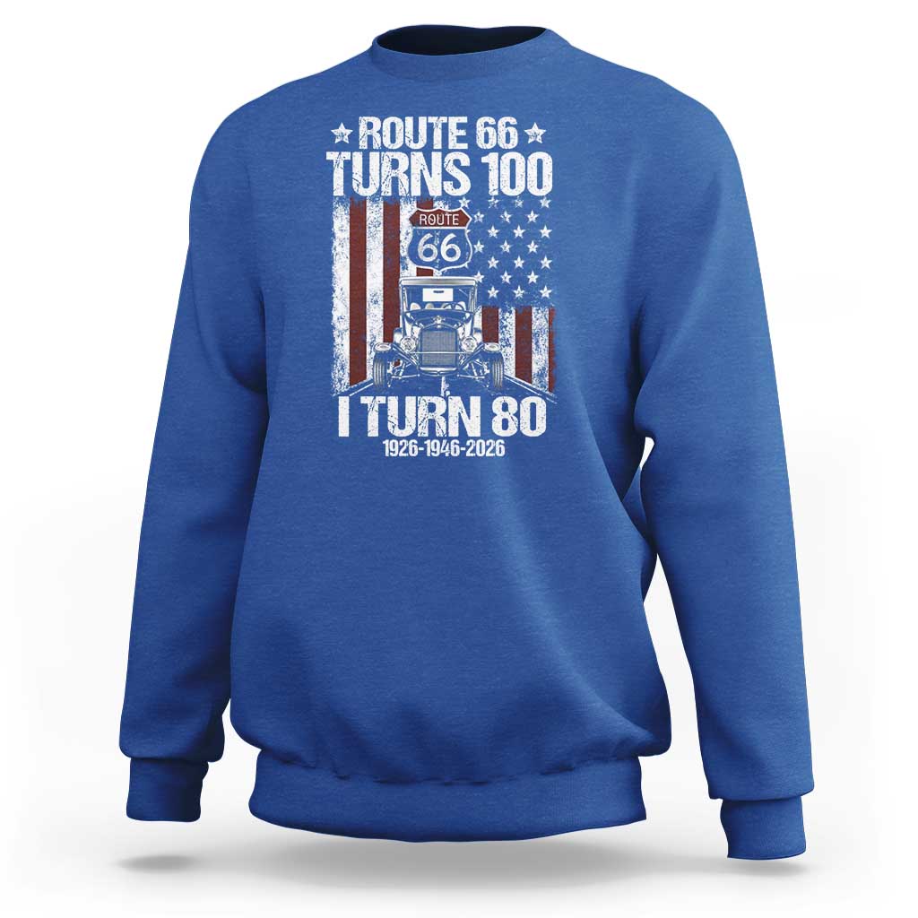 Route Highway 66 Turns 100 I Turn 80 Sweatshirt Vintage 1946 America Road Sign America Antique Car Lover 80th Birthday Gift