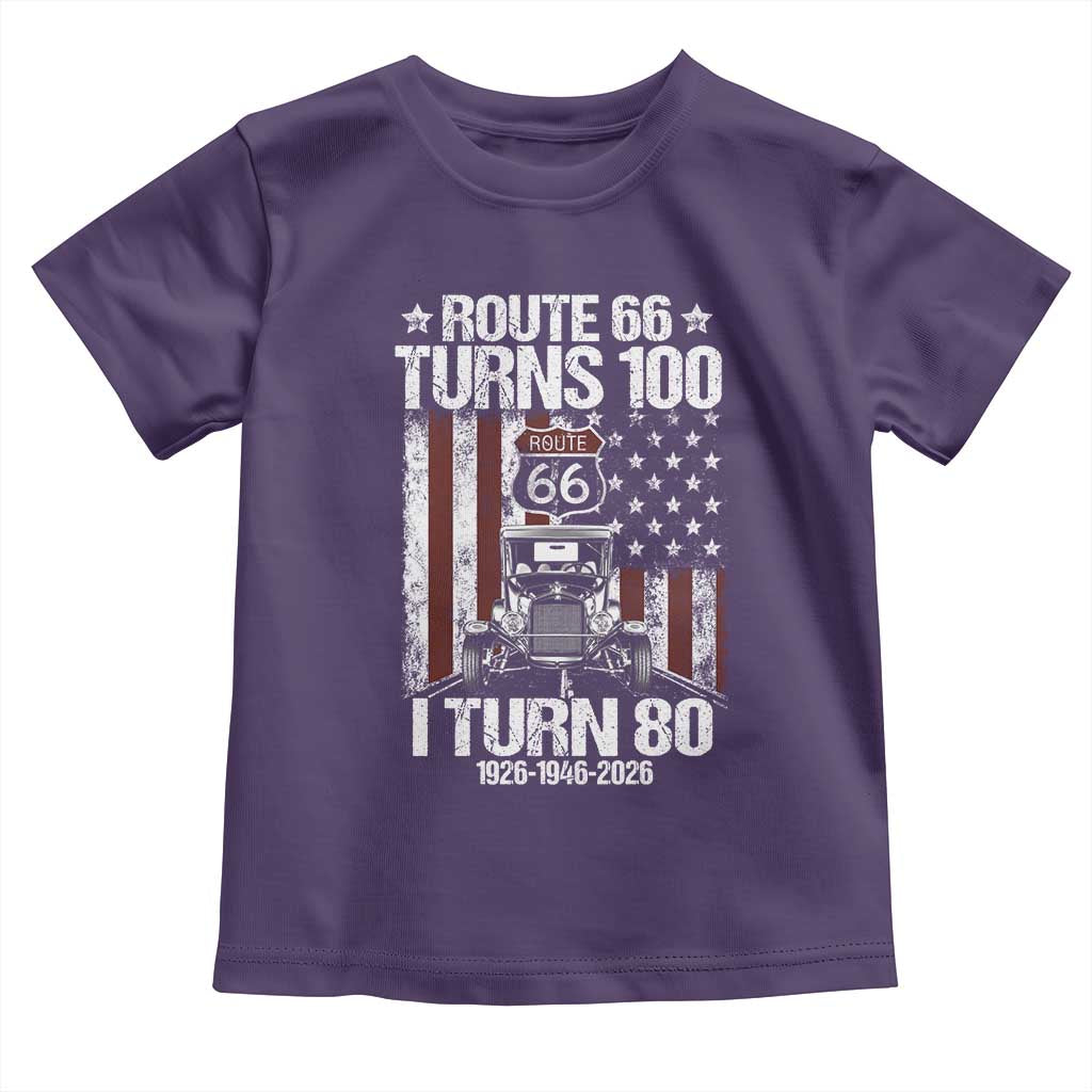 Route Highway 66 Turns 100 I Turn 80 Toddler T Shirt Vintage 1946 America Road Sign America Antique Car Lover 80th Birthday Gift