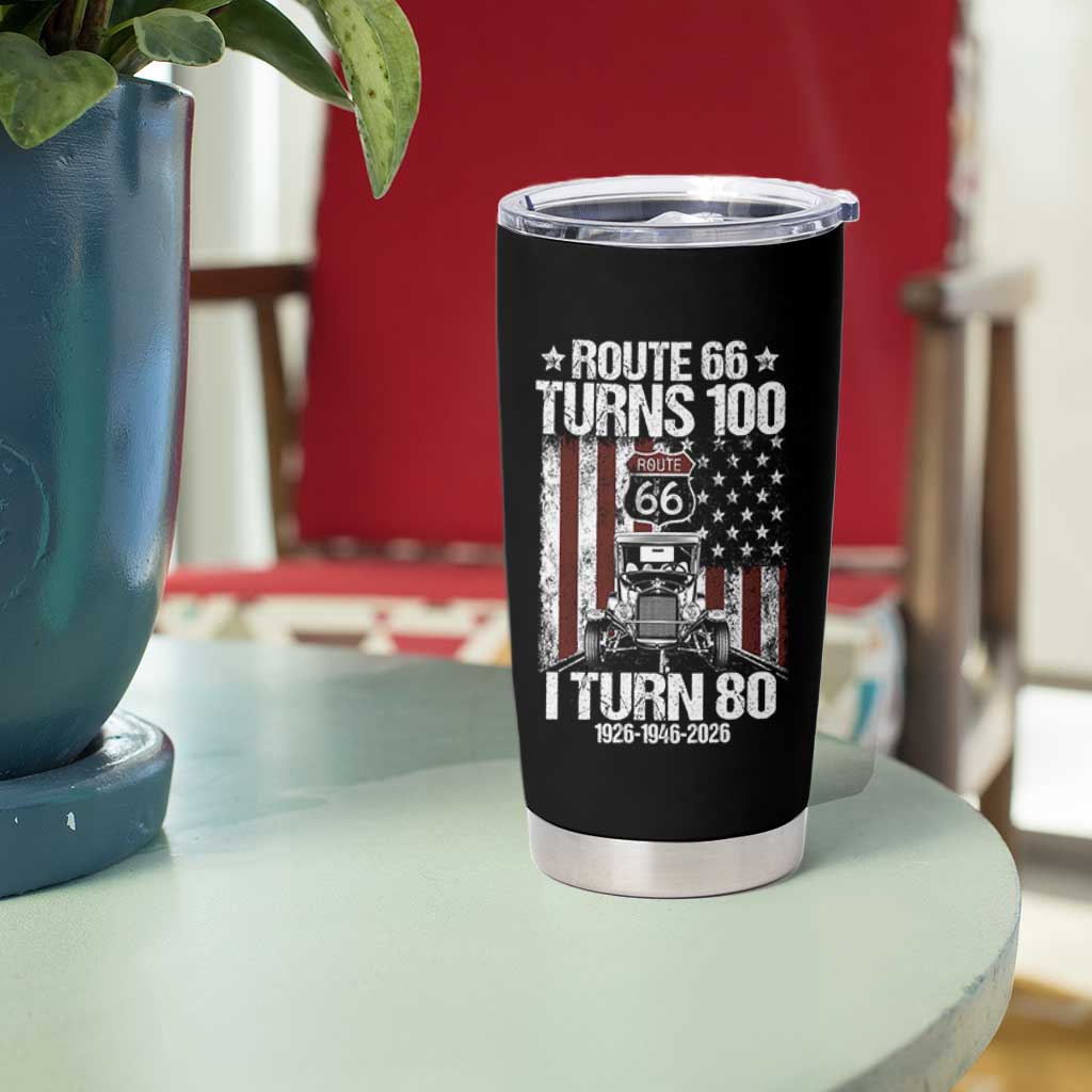 Route Highway 66 Turns 100 I Turn 80 Tumbler Cup Vintage 1946 America Road Sign America Antique Car Lover 80th Birthday Gift
