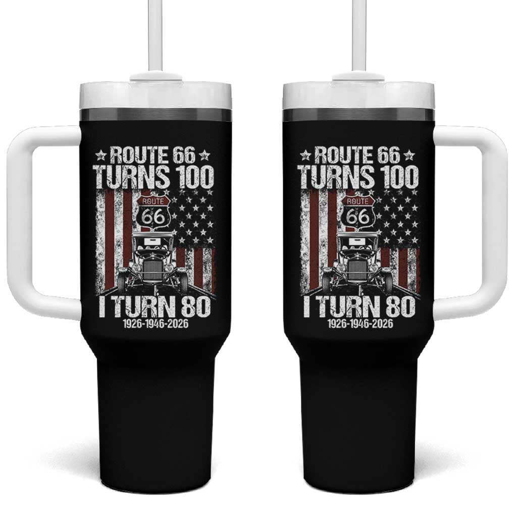 Route Highway 66 Turns 100 I Turn 80 Tumbler With Handle Vintage 1946 America Road Sign America Antique Car Lover 80th Birthday Gift