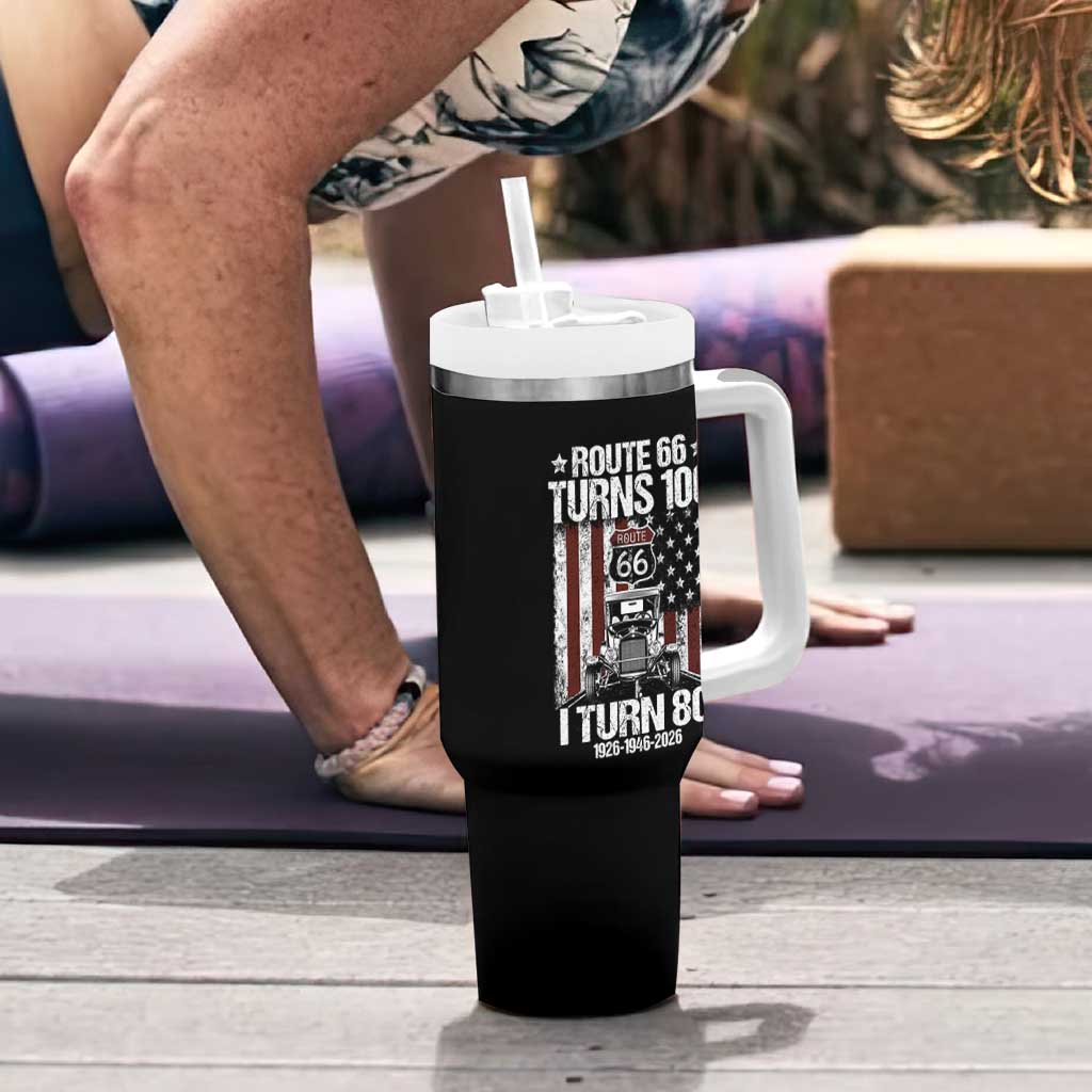 Route Highway 66 Turns 100 I Turn 80 Tumbler With Handle Vintage 1946 America Road Sign America Antique Car Lover 80th Birthday Gift