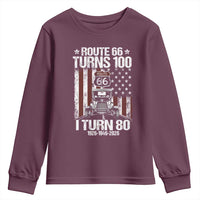 Route Highway 66 Turns 100 I Turn 80 Youth Sweatshirt Vintage 1946 America Road Sign America Antique Car Lover 80th Birthday Gift