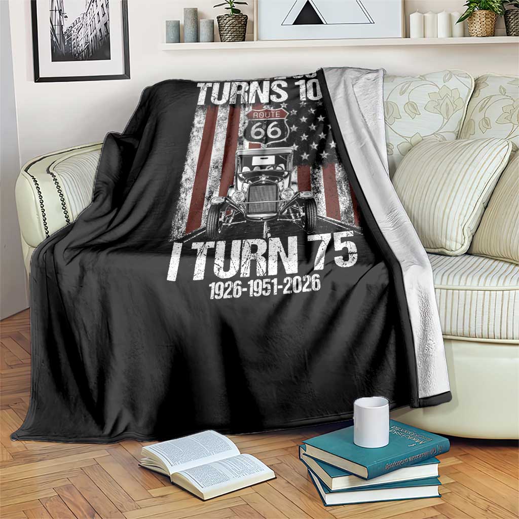 Route Highway 66 Turns 100 I Turn 75 Throw Blanket Vintage 1951 America Road Sign America Antique Car Lover 75th Birthday Gift