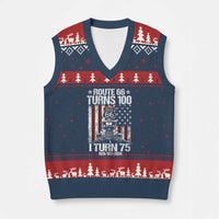 Route Highway 66 Turns 100 I Turn 75 V-Neck Knit Sweater Vest Vintage 1951 America Road Sign America Antique Car Lover 75th Birthday Gift