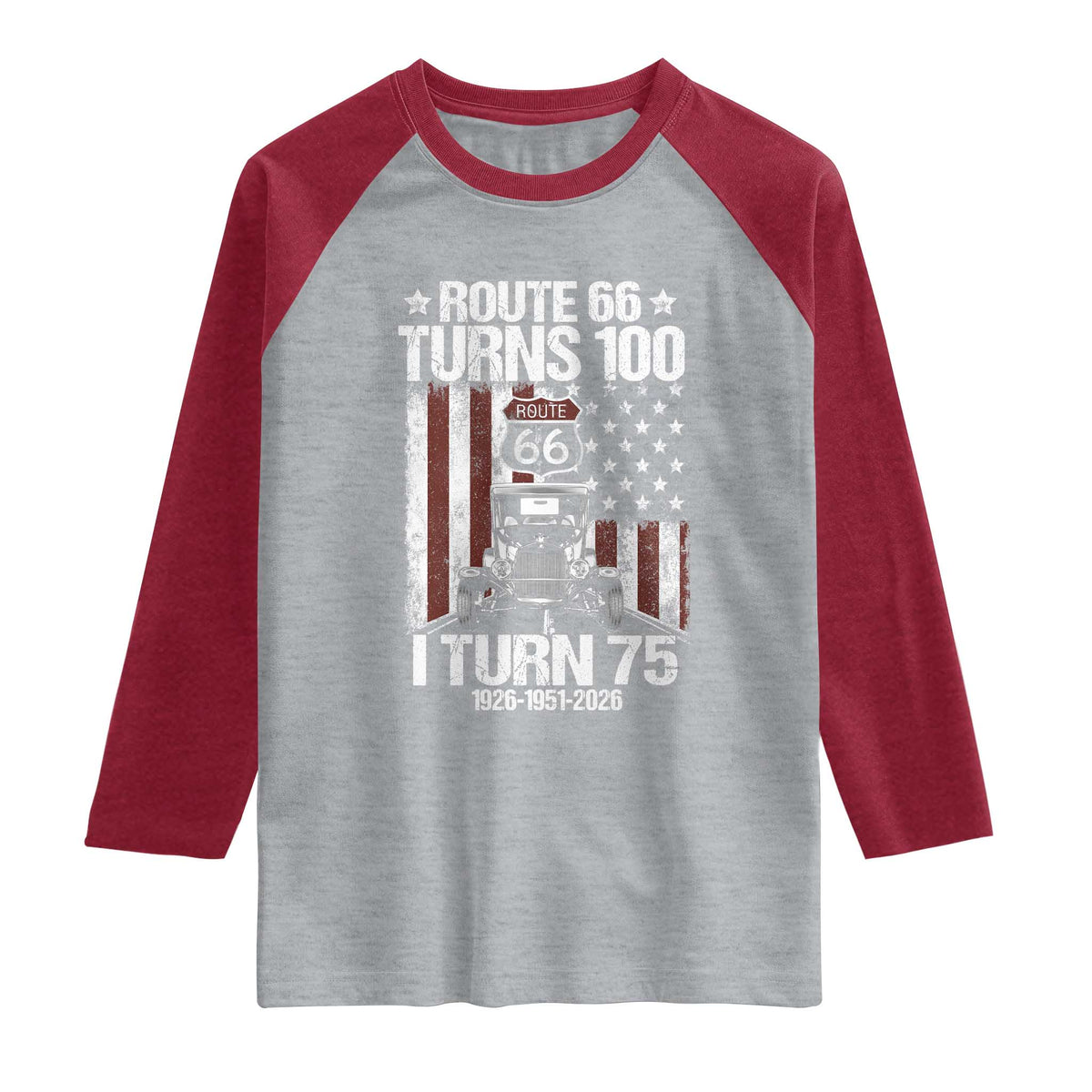 Route Highway 66 Turns 100 I Turn 75 Raglan Shirt Vintage 1951 America Road Sign America Antique Car Lover 75th Birthday Gift