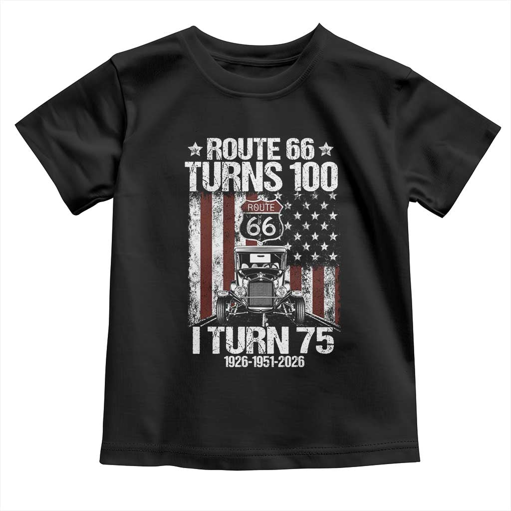 Route Highway 66 Turns 100 I Turn 75 Toddler T Shirt Vintage 1951 America Road Sign America Antique Car Lover 75th Birthday Gift