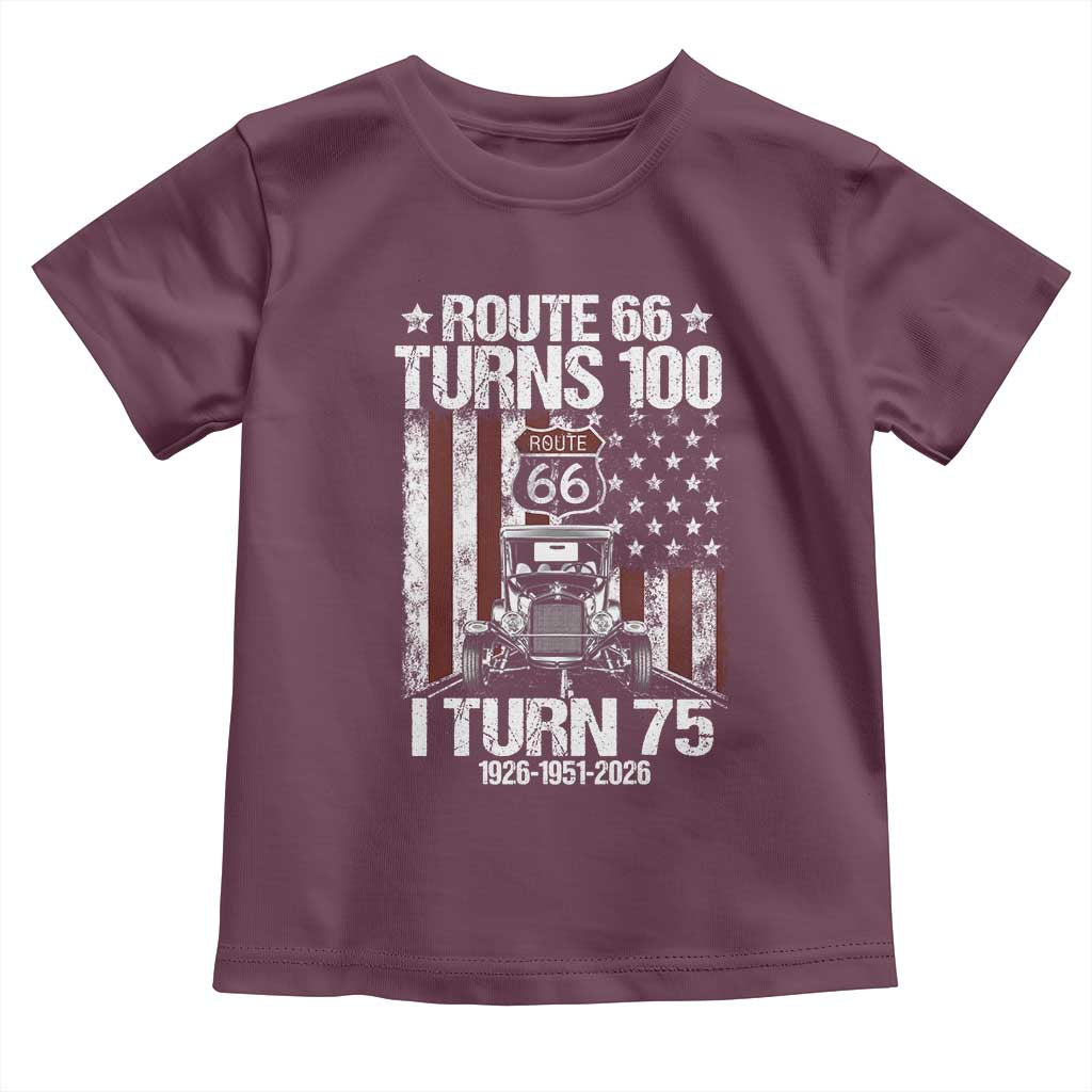 Route Highway 66 Turns 100 I Turn 75 Toddler T Shirt Vintage 1951 America Road Sign America Antique Car Lover 75th Birthday Gift