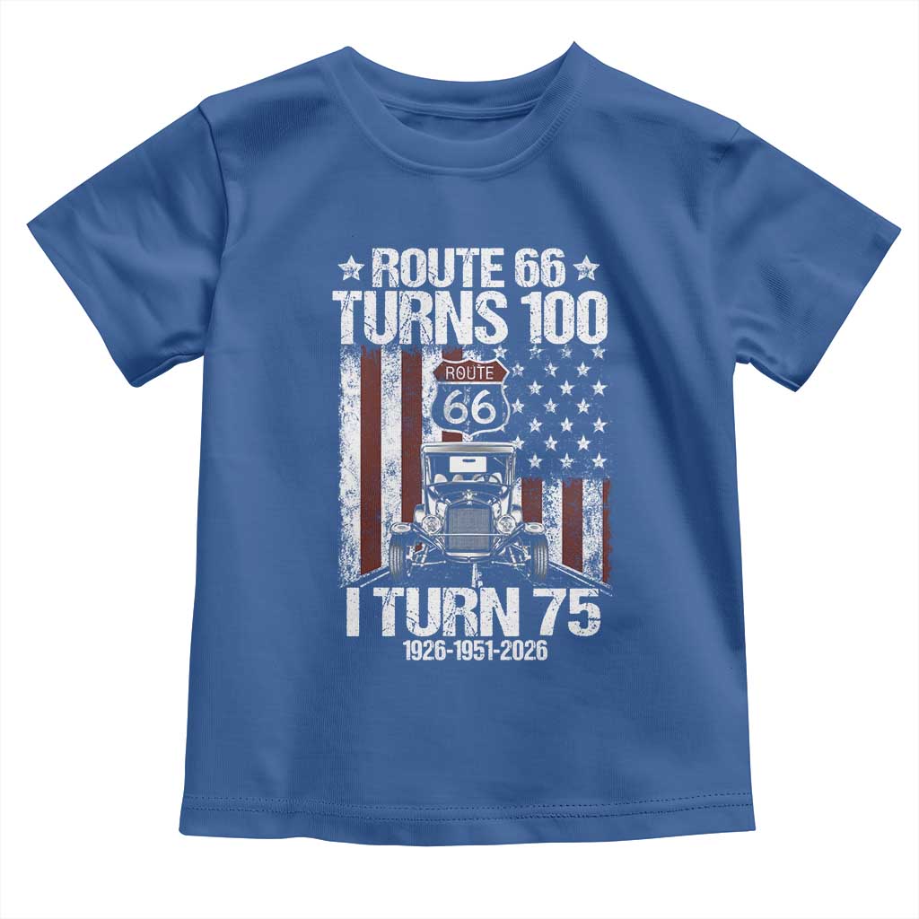 Route Highway 66 Turns 100 I Turn 75 Toddler T Shirt Vintage 1951 America Road Sign America Antique Car Lover 75th Birthday Gift