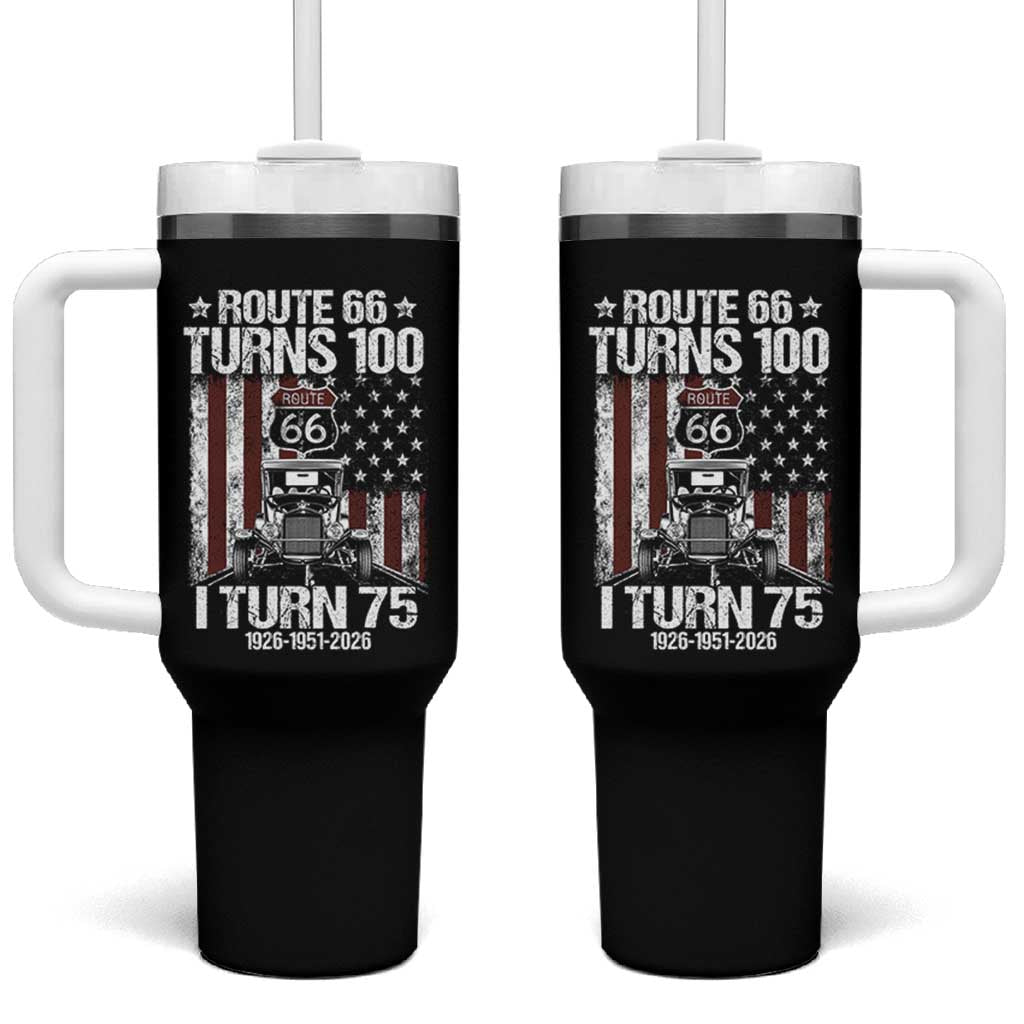 Route Highway 66 Turns 100 I Turn 75 Tumbler With Handle Vintage 1951 America Road Sign America Antique Car Lover 75th Birthday Gift