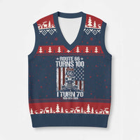 Route Highway 66 Turns 100 I Turn 70 V-Neck Knit Sweater Vest Vintage 1956 America Road Sign America Antique Car Lover 70th Birthday Gift
