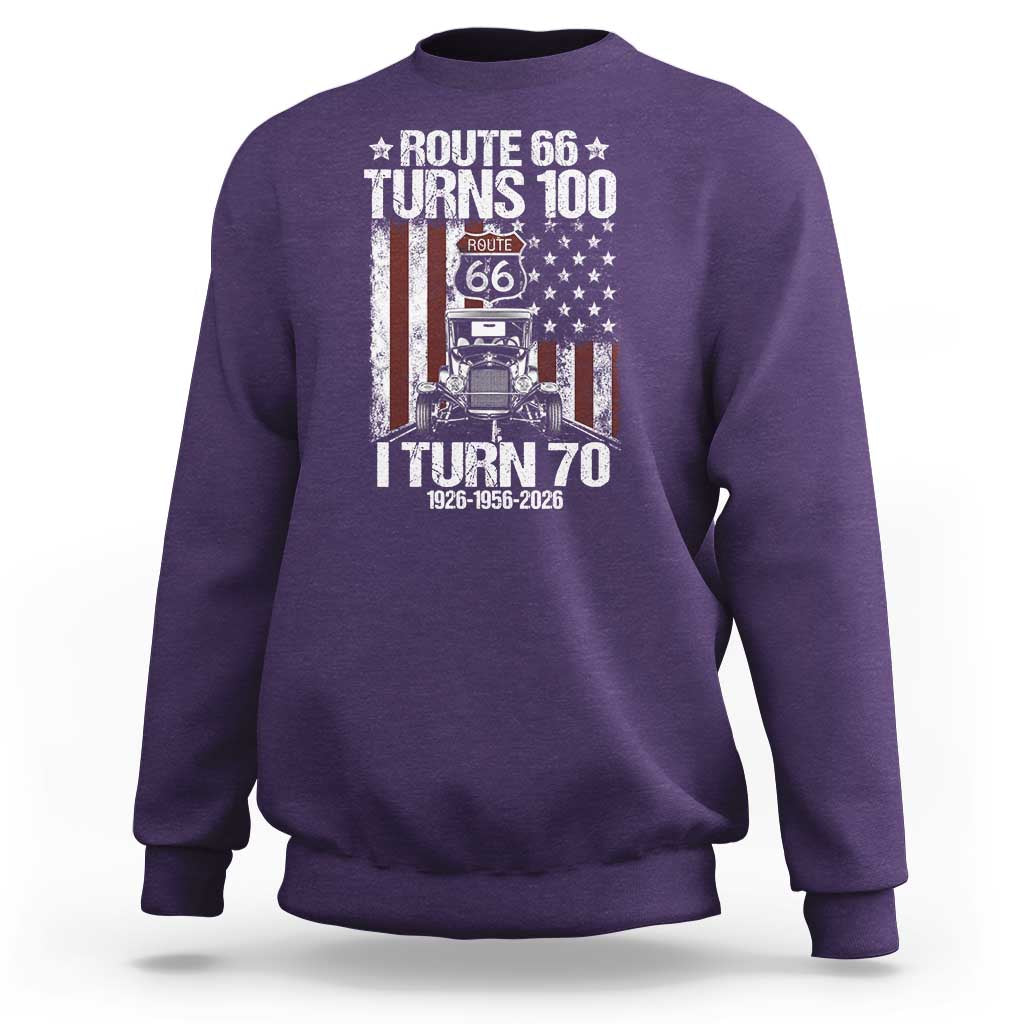 Route Highway 66 Turns 100 I Turn 70 Sweatshirt Vintage 1956 America Road Sign America Antique Car Lover 70th Birthday Gift