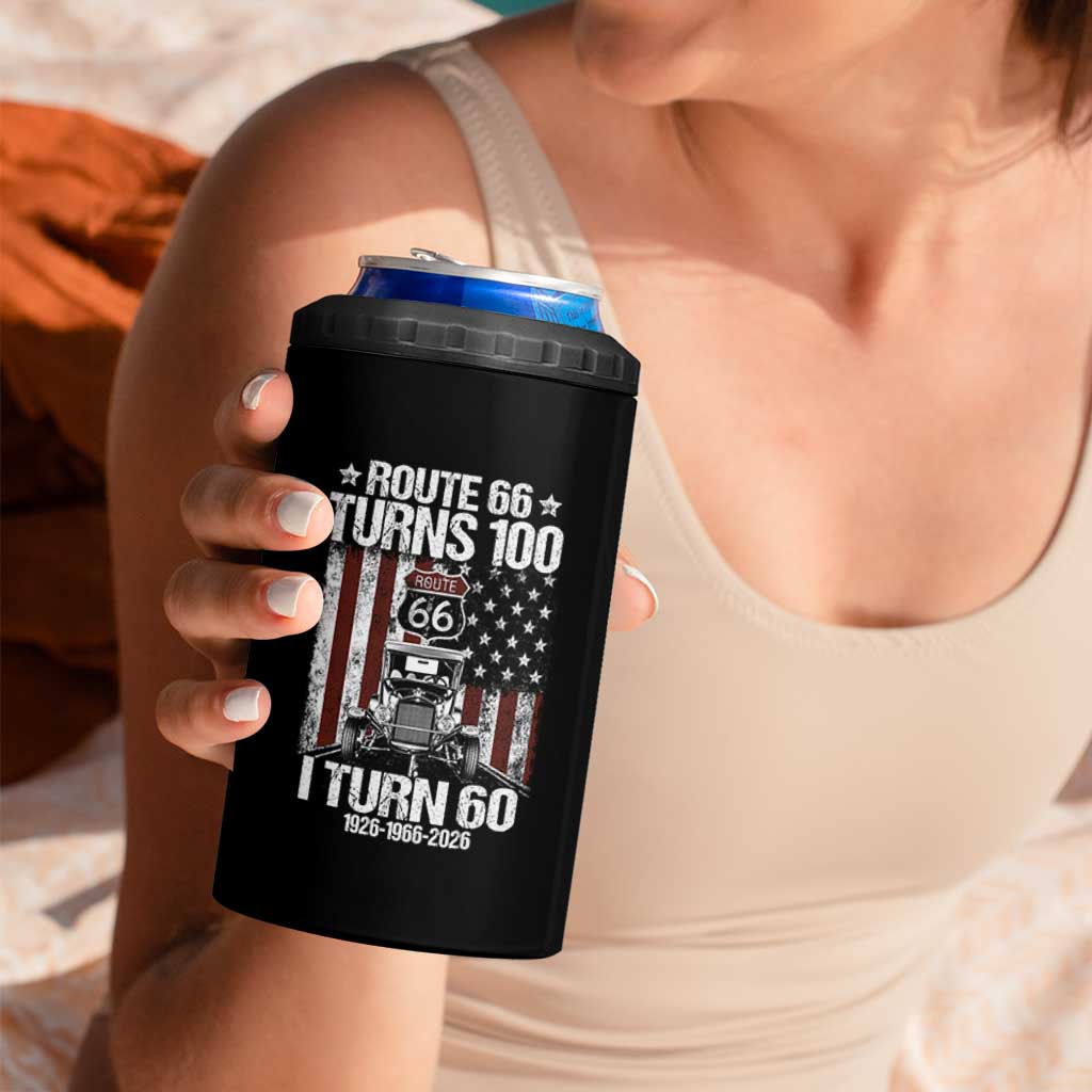 Route Highway 66 Turns 100 I Turn 60 4 in 1 Can Cooler Tumbler Vintage 1966 America Road Sign America Antique Car Lover 60th Birthday Gift