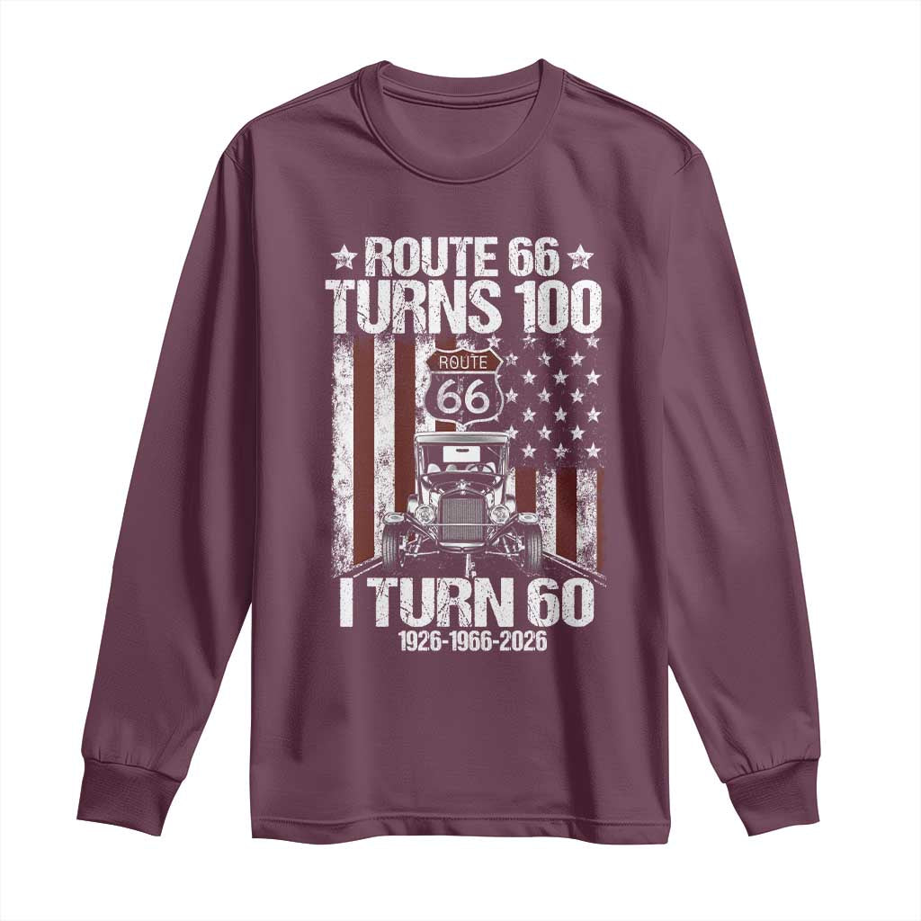 Route Highway 66 Turns 100 I Turn 60 Long Sleeve Shirt Vintage 1966 America Road Sign America Antique Car Lover 60th Birthday Gift