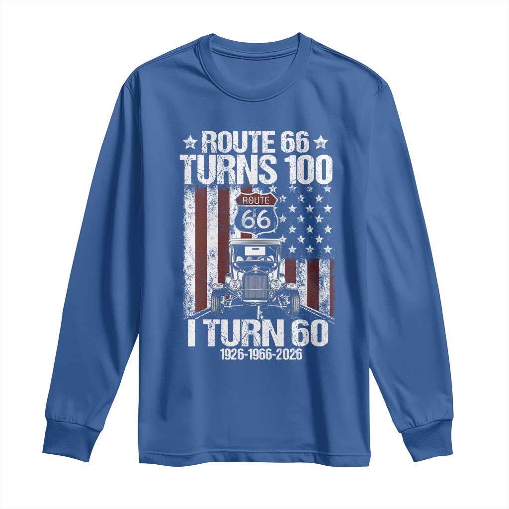 Route Highway 66 Turns 100 I Turn 60 Long Sleeve Shirt Vintage 1966 America Road Sign America Antique Car Lover 60th Birthday Gift