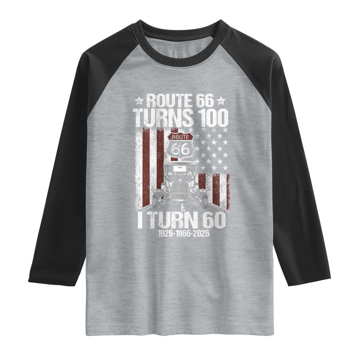 Route Highway 66 Turns 100 I Turn 60 Raglan Shirt Vintage 1966 America Road Sign America Antique Car Lover 60th Birthday Gift