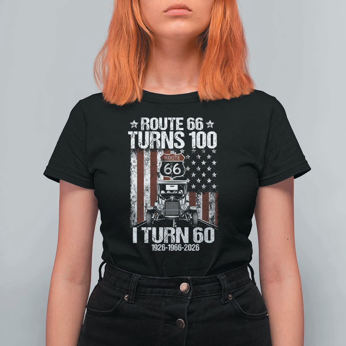 Route Highway 66 Turns 100 I Turn 60 T Shirt For Women Vintage 1966 America Road Sign America Antique Car Lover 60th Birthday Gift