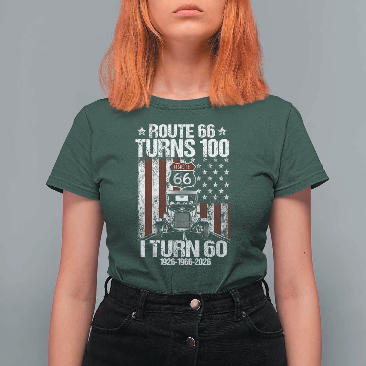 Route Highway 66 Turns 100 I Turn 60 T Shirt For Women Vintage 1966 America Road Sign America Antique Car Lover 60th Birthday Gift