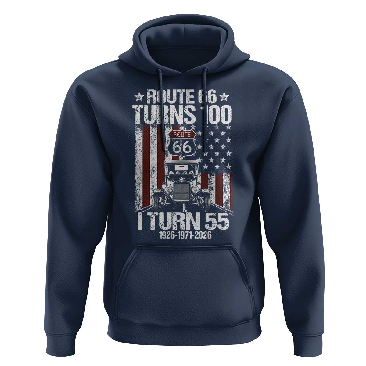 Route Highway 66 Turns 100 I Turn 55 Hoodie Vintage 1971 America Road Sign America Antique Car Lover 55th Birthday Gift