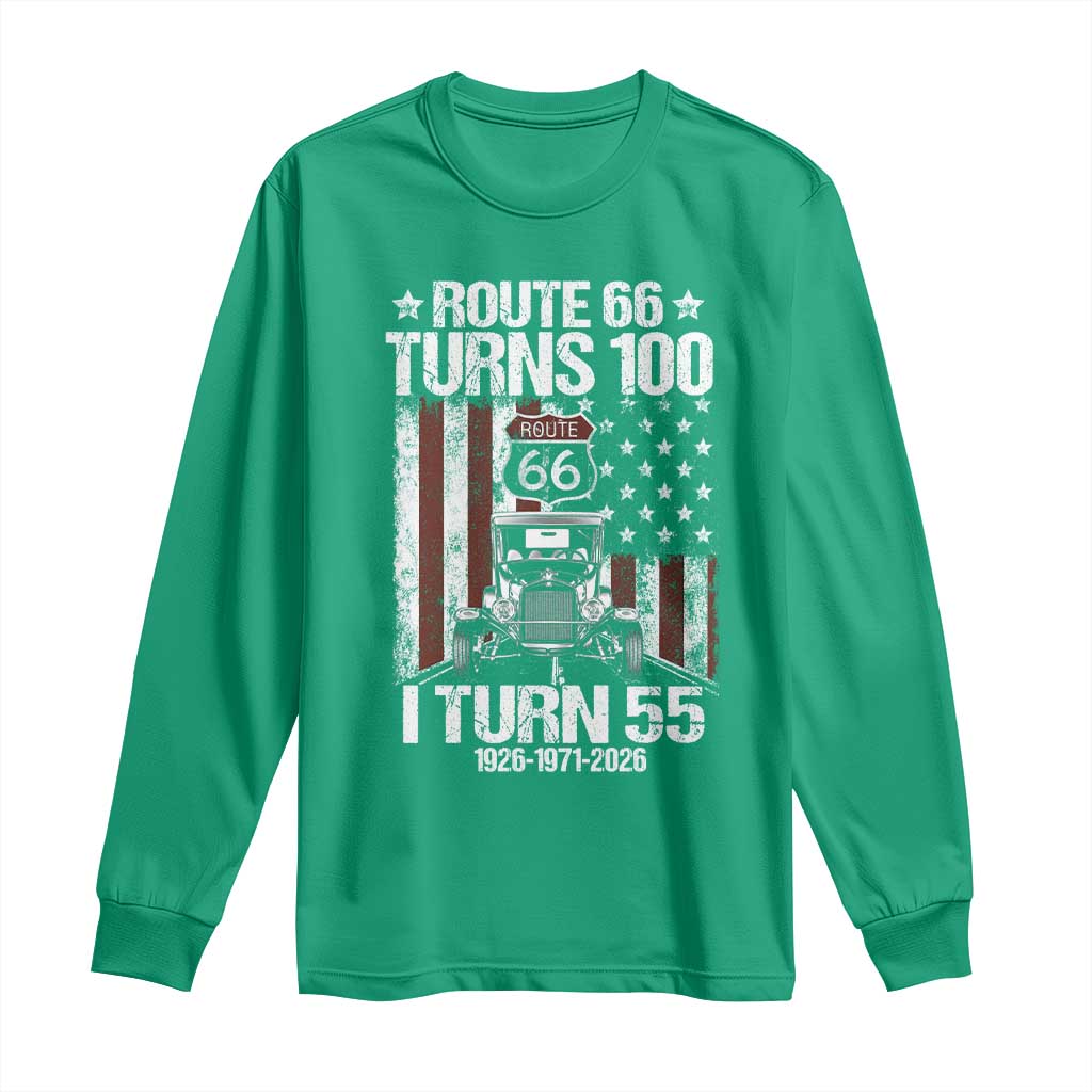 Route Highway 66 Turns 100 I Turn 55 Long Sleeve Shirt Vintage 1971 America Road Sign America Antique Car Lover 55th Birthday Gift