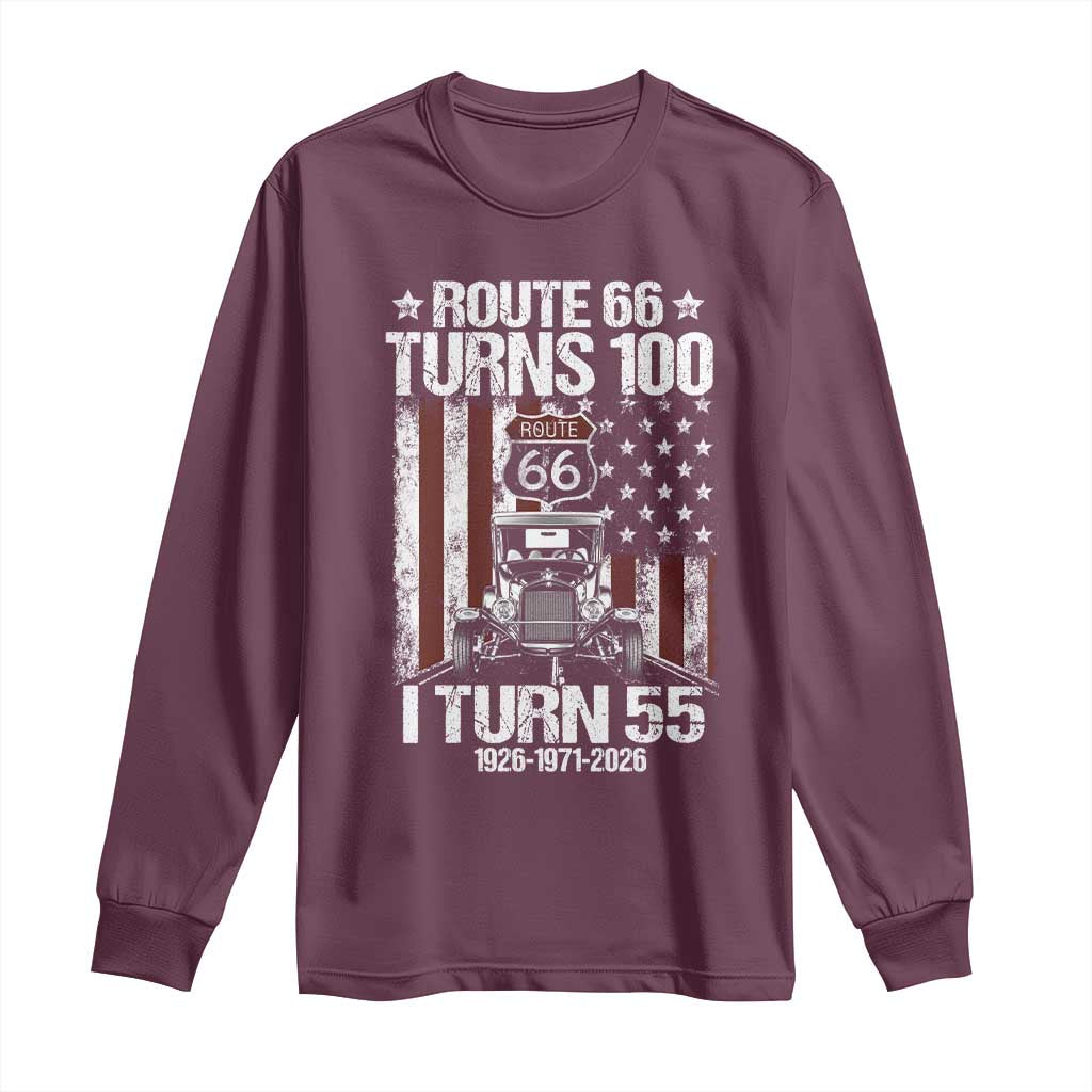 Route Highway 66 Turns 100 I Turn 55 Long Sleeve Shirt Vintage 1971 America Road Sign America Antique Car Lover 55th Birthday Gift
