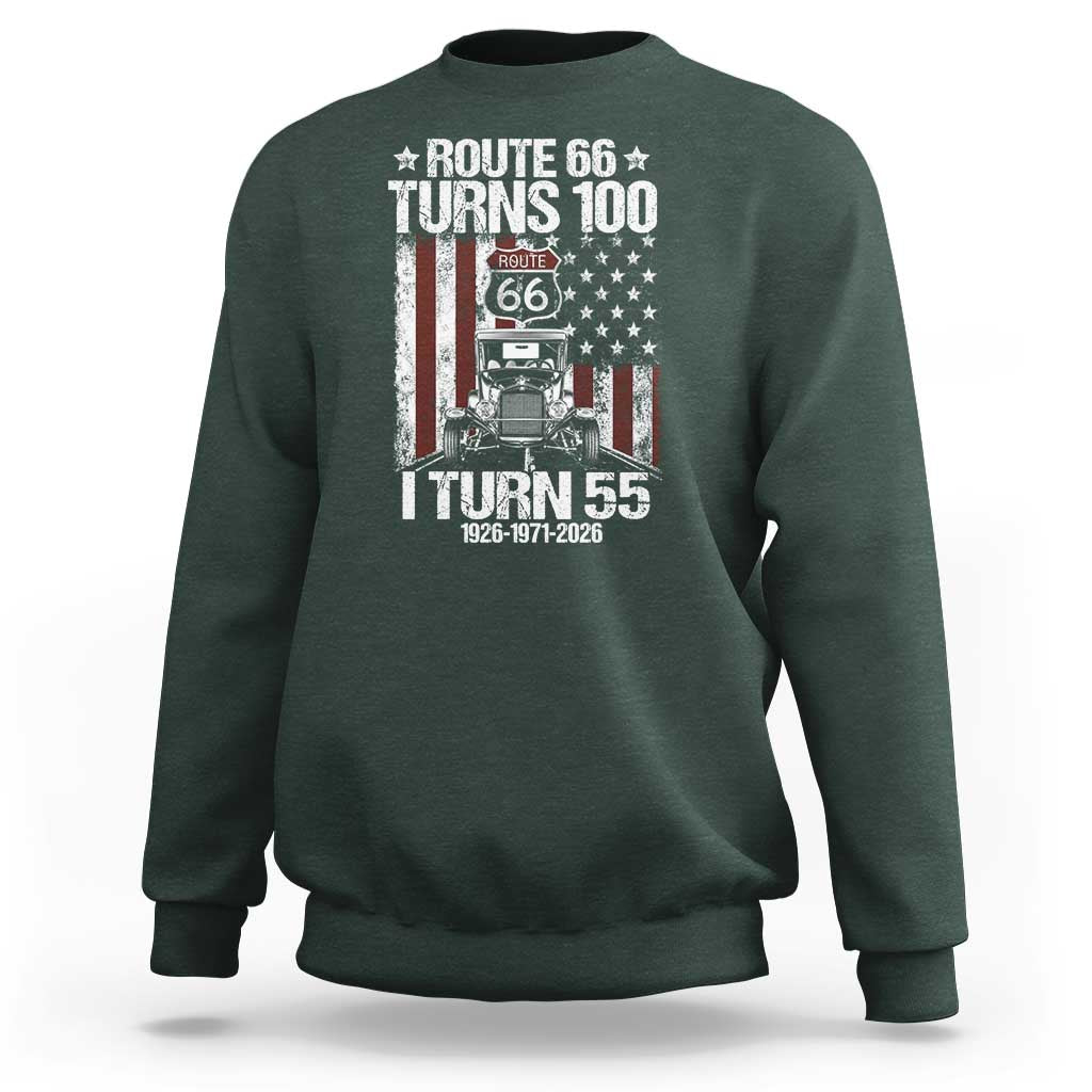 Route Highway 66 Turns 100 I Turn 55 Sweatshirt Vintage 1971 America Road Sign America Antique Car Lover 55th Birthday Gift