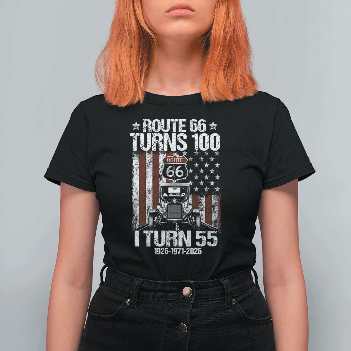 Route Highway 66 Turns 100 I Turn 55 T Shirt For Women Vintage 1971 America Road Sign America Antique Car Lover 55th Birthday Gift