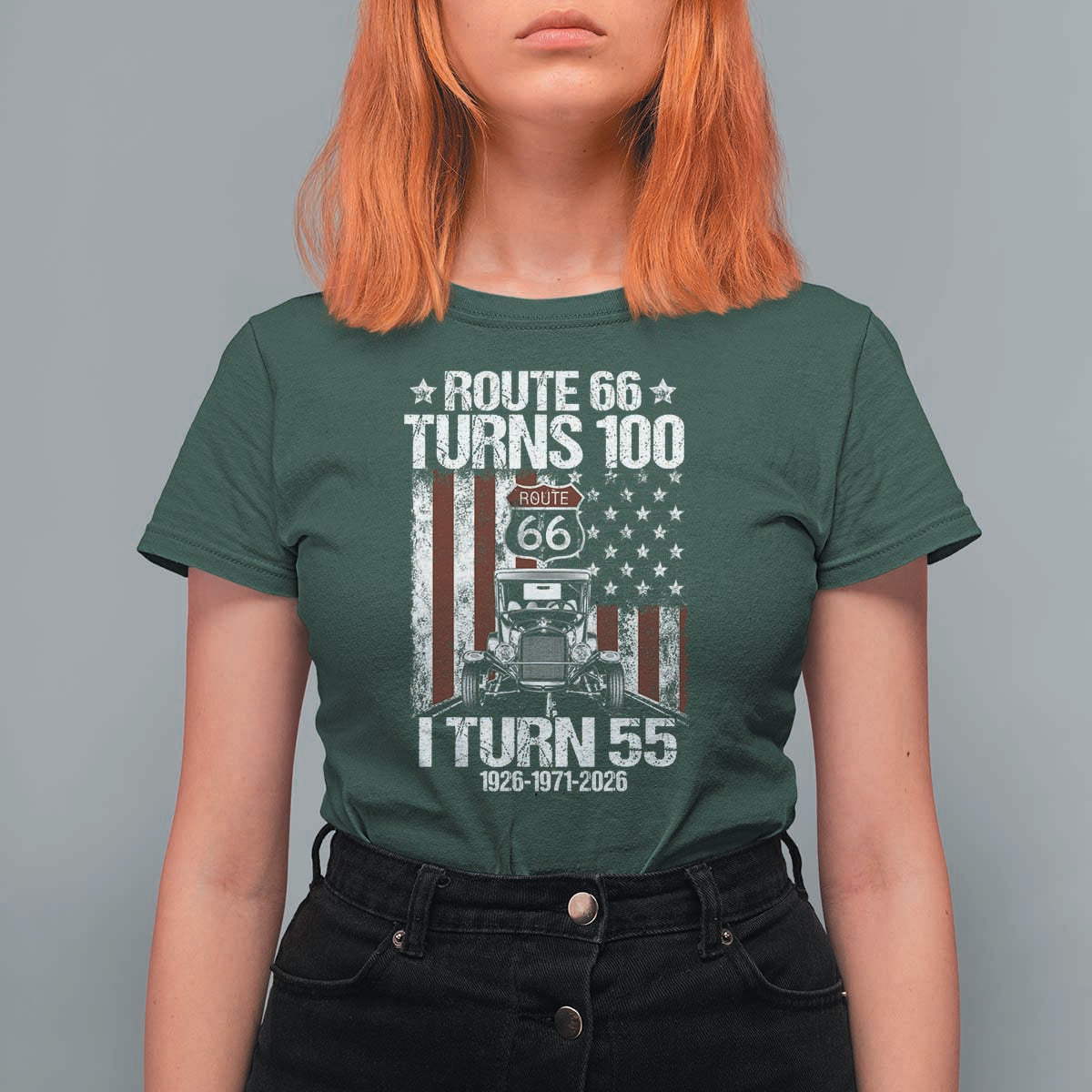 Route Highway 66 Turns 100 I Turn 55 T Shirt For Women Vintage 1971 America Road Sign America Antique Car Lover 55th Birthday Gift