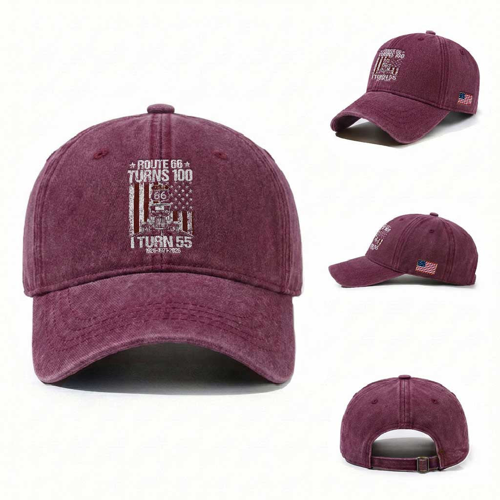 Route Highway 66 Turns 100 I Turn 55 Washed Cotton Baseball Cap Vintage 1971 America Road Sign America Antique Car Lover 55th Birthday Gift