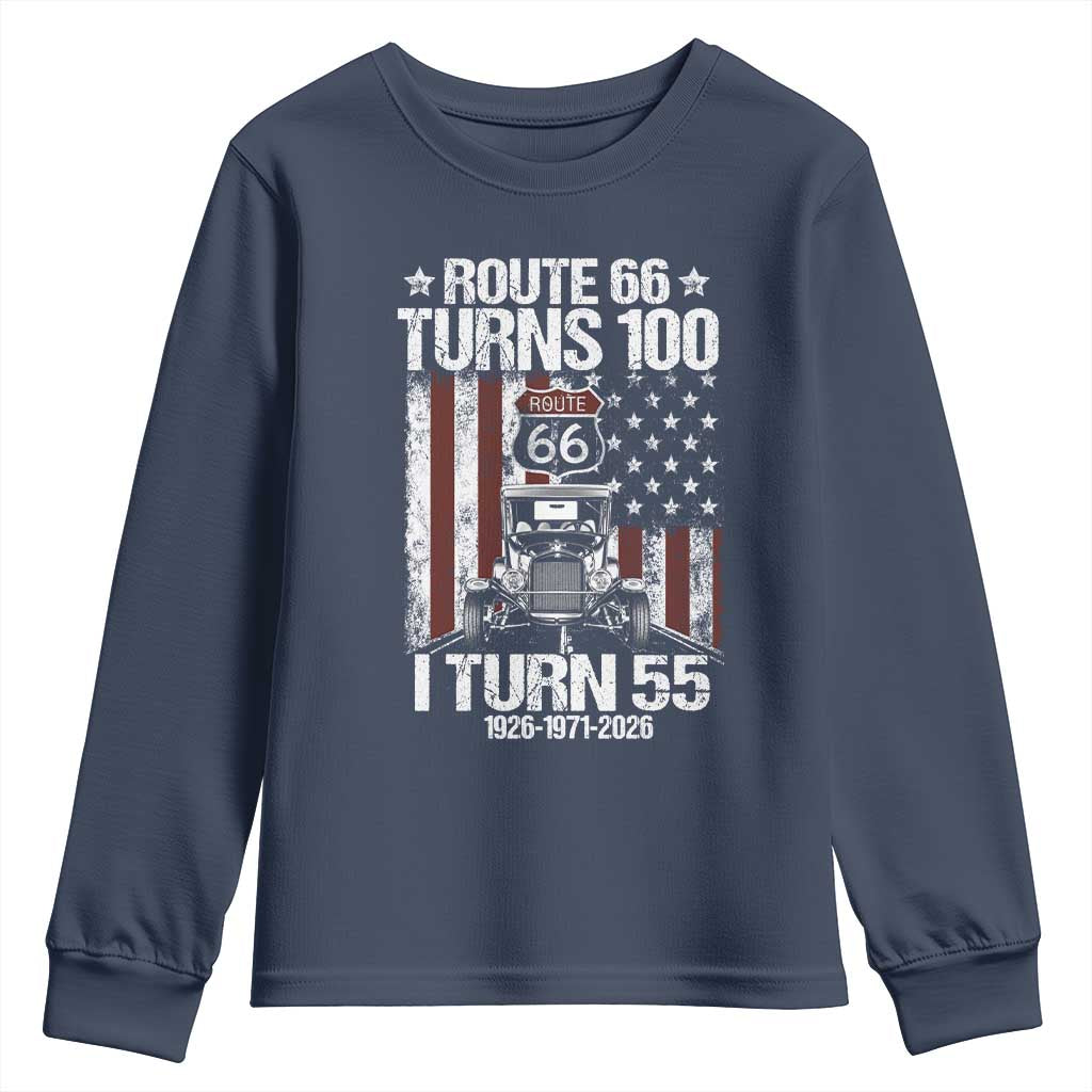 Route Highway 66 Turns 100 I Turn 55 Youth Sweatshirt Vintage 1971 America Road Sign America Antique Car Lover 55th Birthday Gift