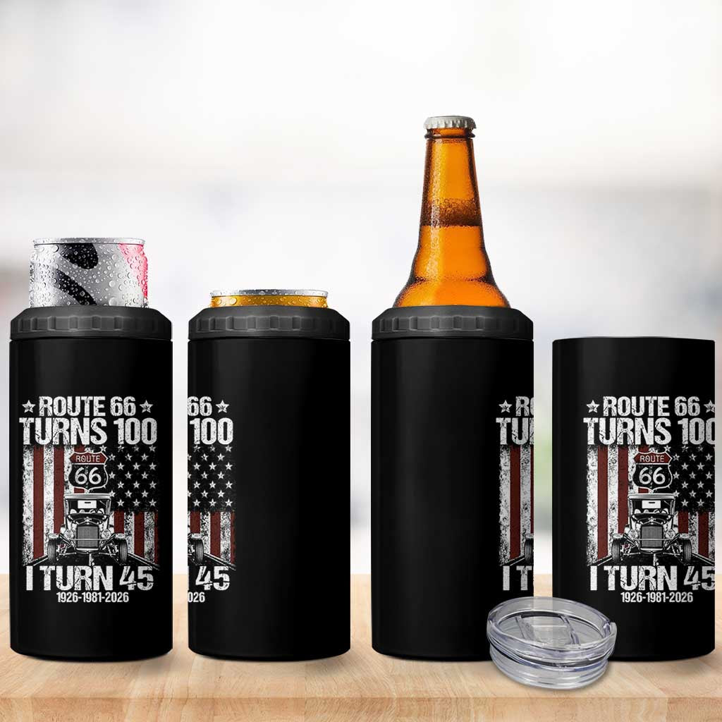 Route Highway 66 Turns 100 I Turn 45 4 in 1 Can Cooler Tumbler Vintage 1981 America Road Sign America Antique Car Lover 45th Birthday Gift