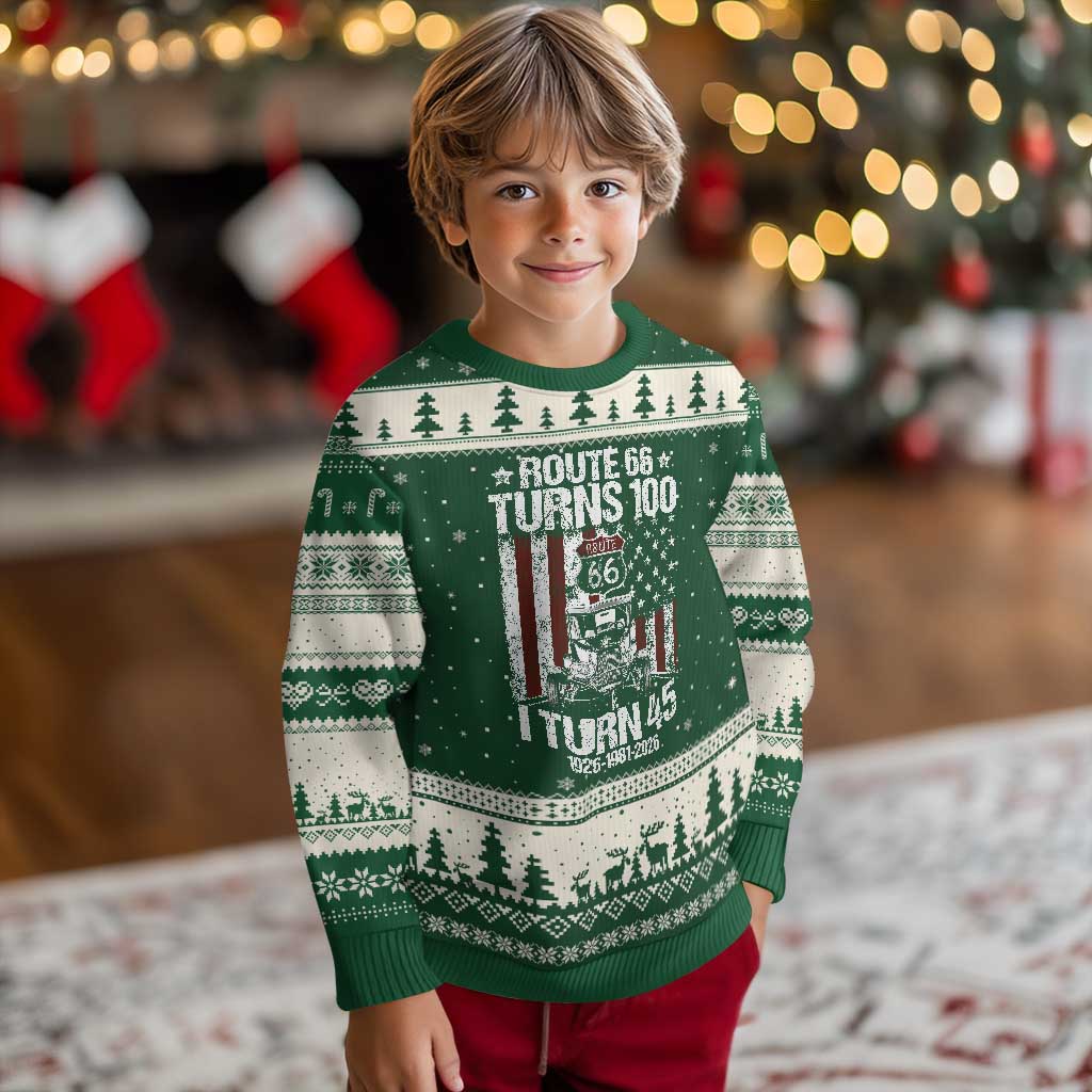 Route Highway 66 Turns 100 I Turn 45 Ugly Christmas Sweater Vintage 1981 America Road Sign America Antique Car Lover 45th Birthday Gift