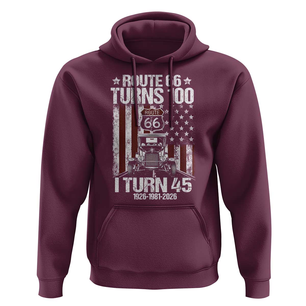 Route Highway 66 Turns 100 I Turn 45 Hoodie Vintage 1981 America Road Sign America Antique Car Lover 45th Birthday Gift