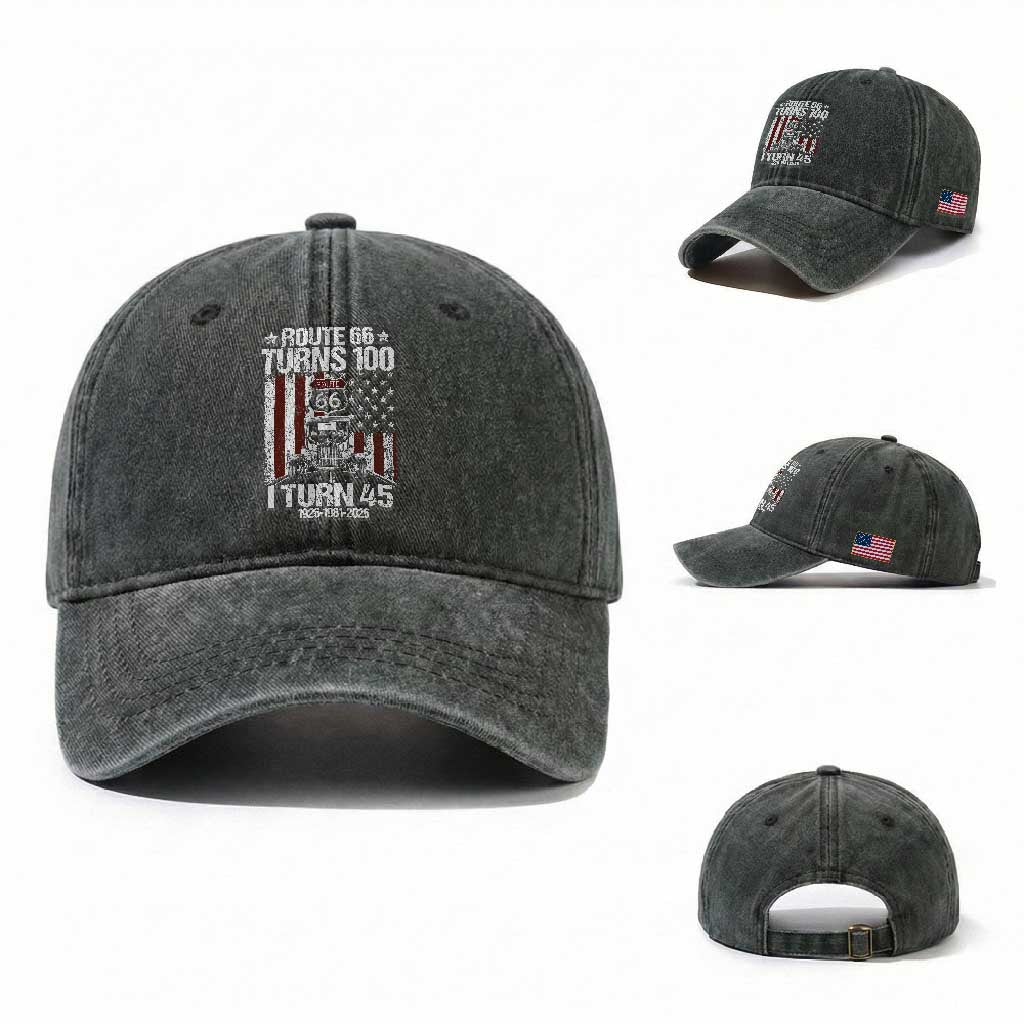 Route Highway 66 Turns 100 I Turn 45 Washed Cotton Baseball Cap Vintage 1981 America Road Sign America Antique Car Lover 45th Birthday Gift