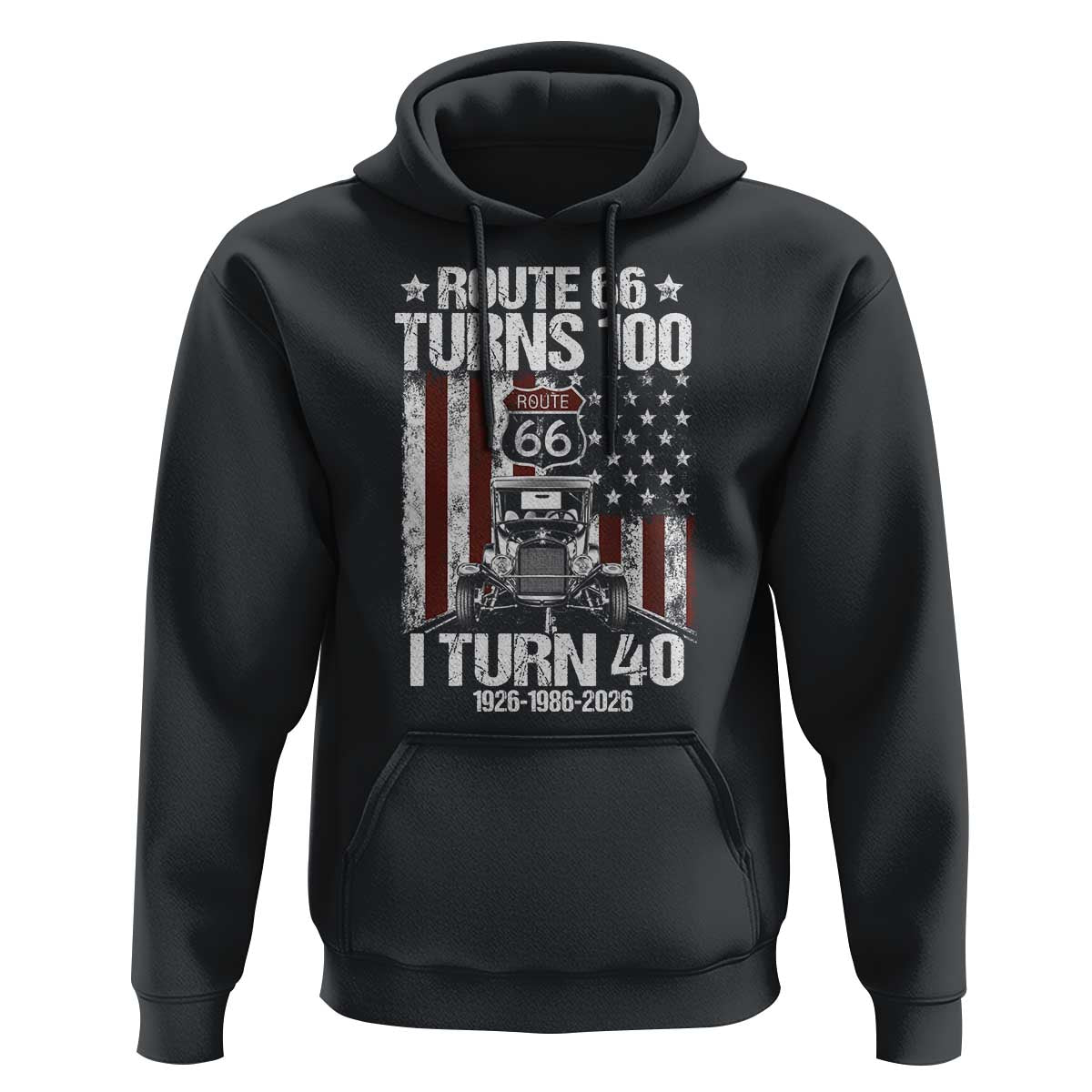 Route Highway 66 Turns 100 I Turn 40 Hoodie Vintage 1986 America Road Sign America Antique Car Lover 40th Birthday Gift