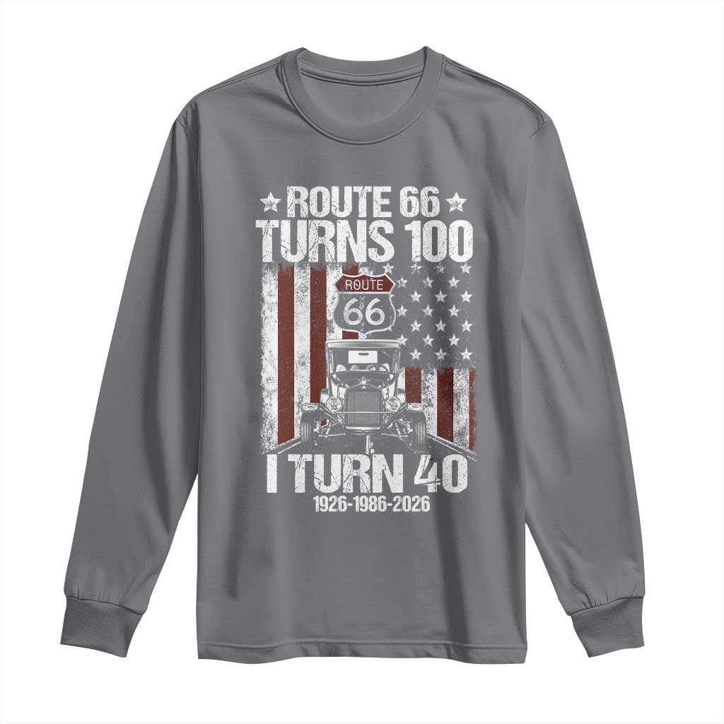 Route Highway 66 Turns 100 I Turn 40 Long Sleeve Shirt Vintage 1986 America Road Sign America Antique Car Lover 40th Birthday Gift