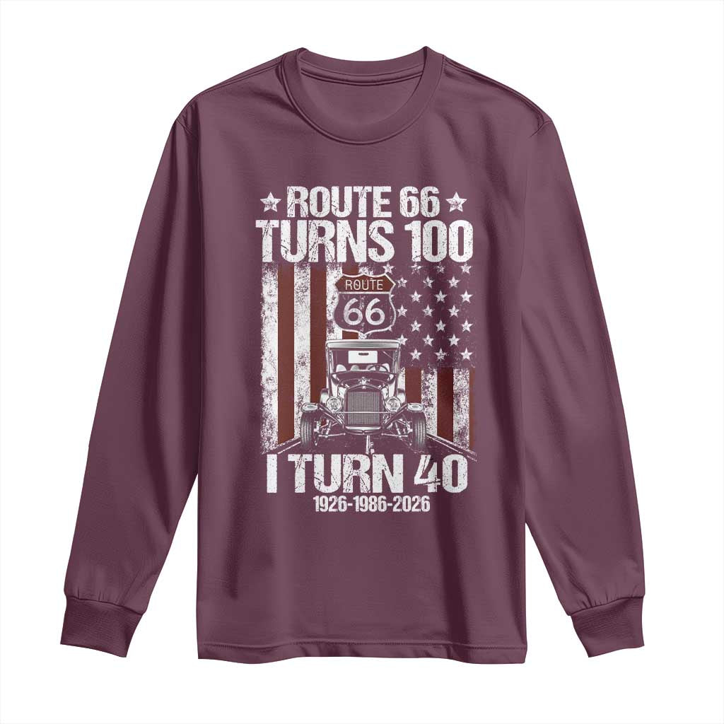 Route Highway 66 Turns 100 I Turn 40 Long Sleeve Shirt Vintage 1986 America Road Sign America Antique Car Lover 40th Birthday Gift