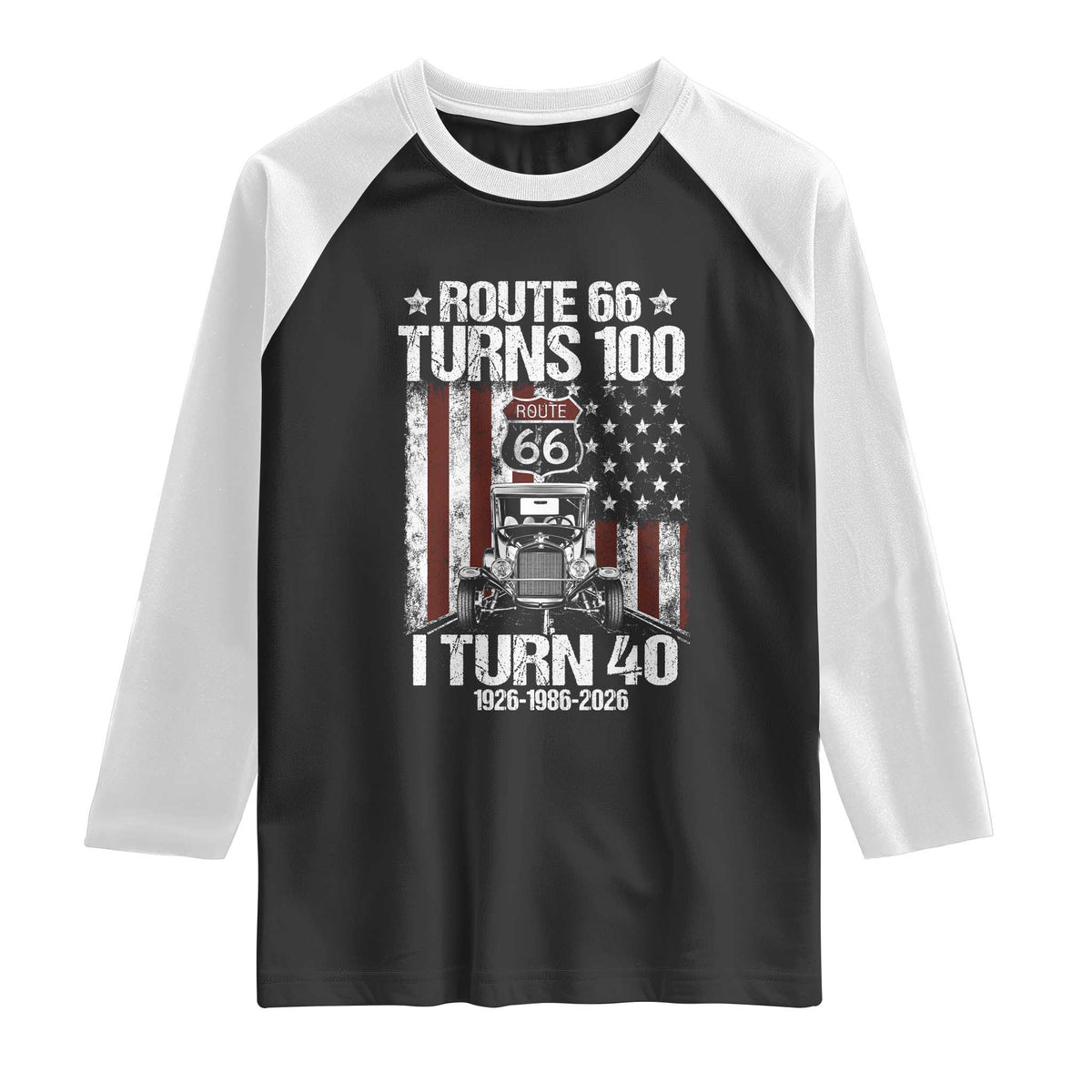 Route Highway 66 Turns 100 I Turn 40 Raglan Shirt Vintage 1986 America Road Sign America Antique Car Lover 40th Birthday Gift