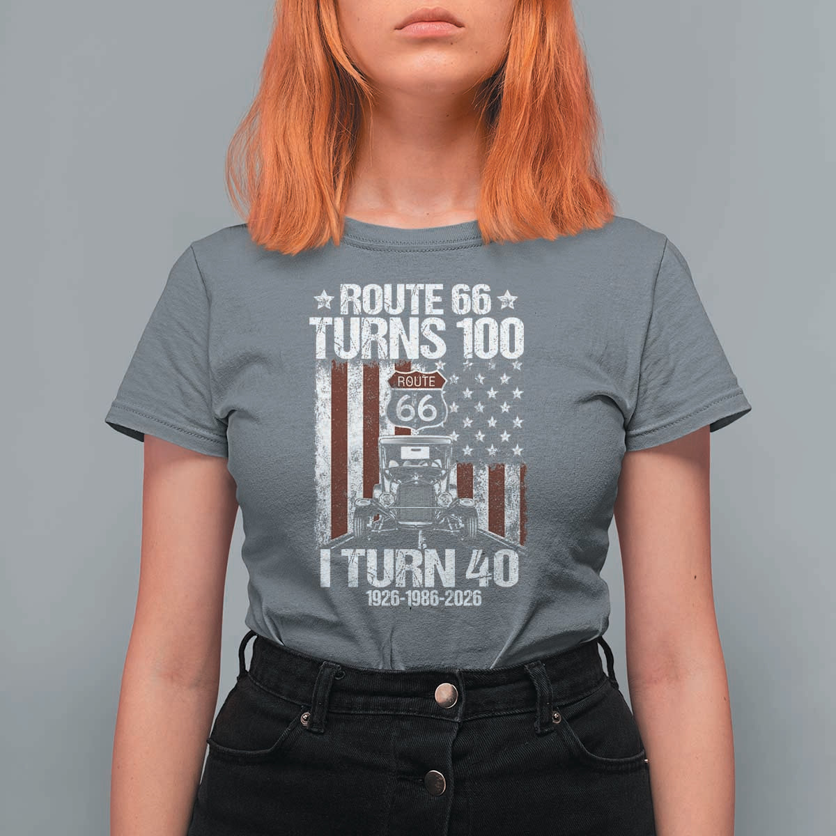 Route Highway 66 Turns 100 I Turn 40 T Shirt For Women Vintage 1986 America Road Sign America Antique Car Lover 40th Birthday Gift