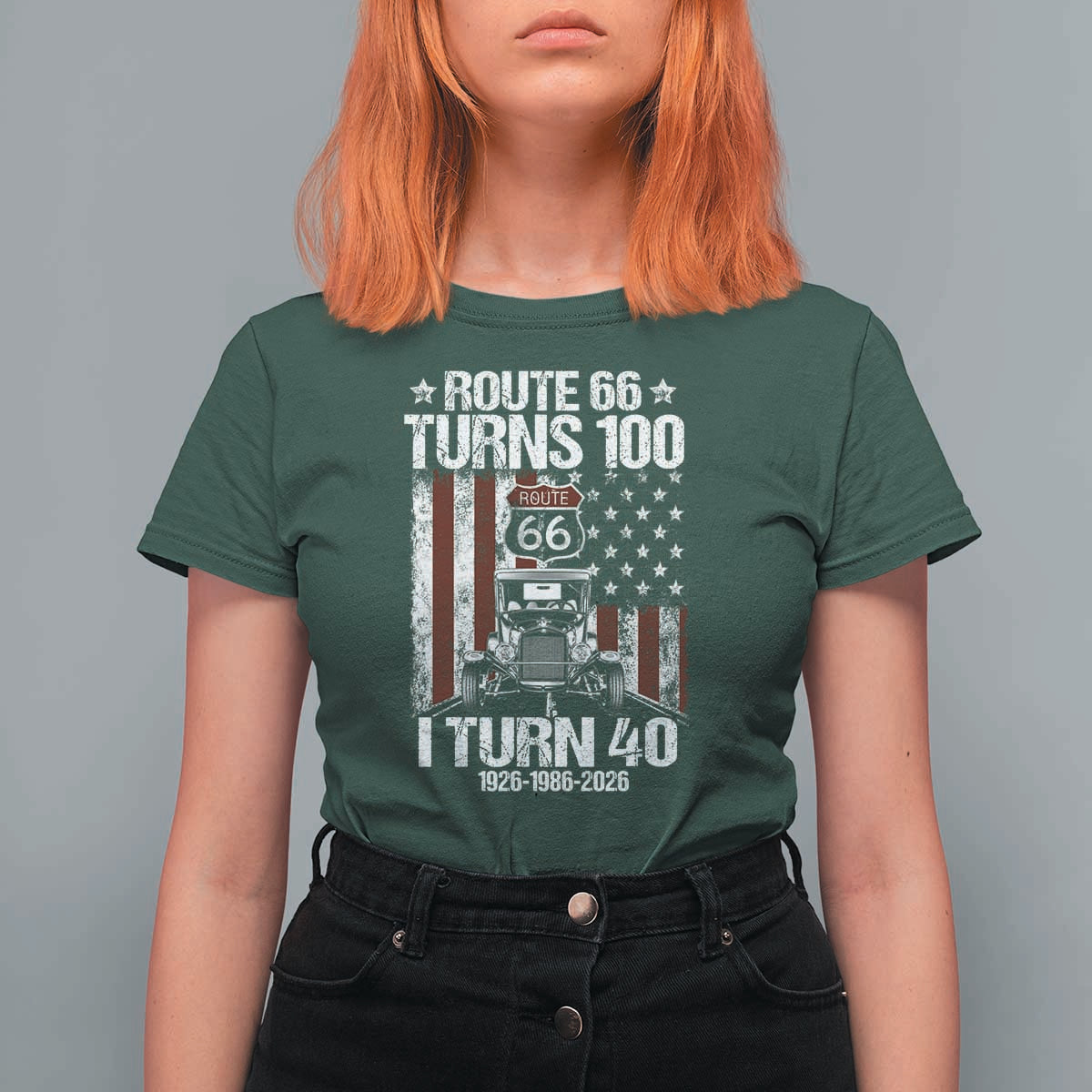Route Highway 66 Turns 100 I Turn 40 T Shirt For Women Vintage 1986 America Road Sign America Antique Car Lover 40th Birthday Gift