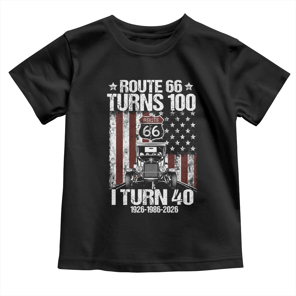 Route Highway 66 Turns 100 I Turn 40 Toddler T Shirt Vintage 1986 America Road Sign America Antique Car Lover 40th Birthday Gift