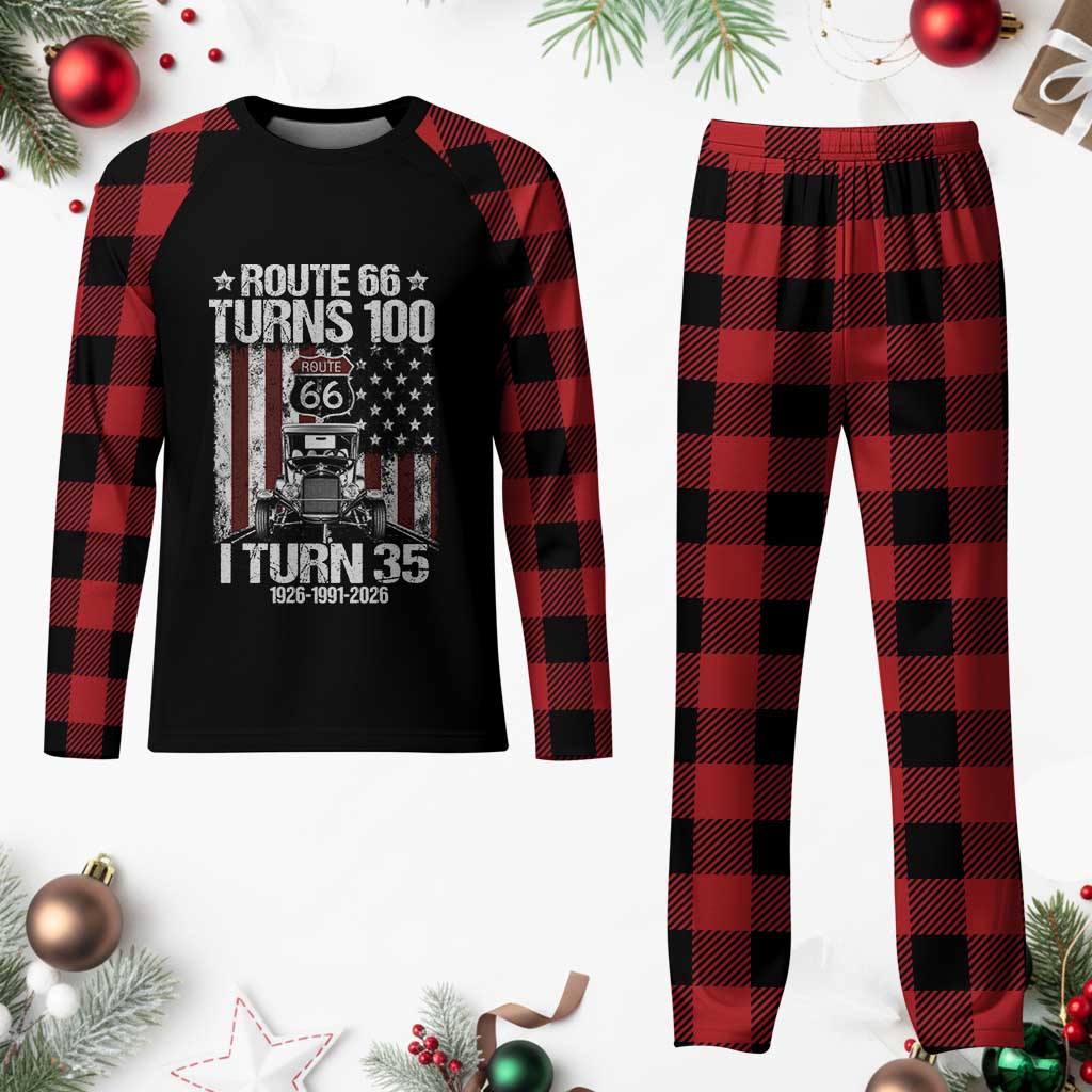 Route Highway 66 Turns 100 I Turn 35 Plaid Pajama Set Vintage 1991 America Road Sign America Antique Car Lover 35th Birthday Gift